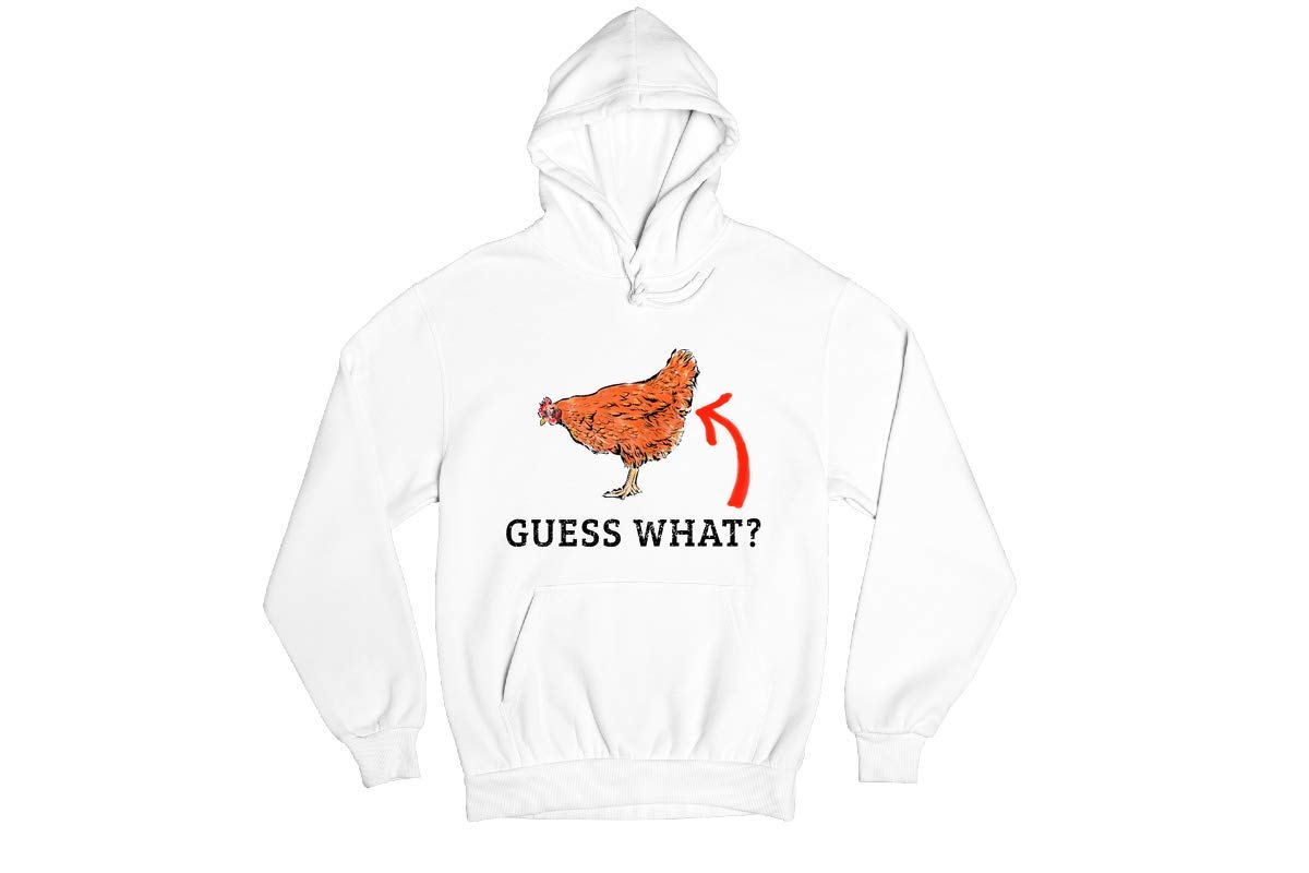 Guess What Chicken Butt Funny Rooster Farm Animal Novelty Cotton Hoodie - Cute Graphic Pullover Sweatshirt for Men & Women - Perfect for Farm Lovers, Animal Costume Parties & Casual Wear