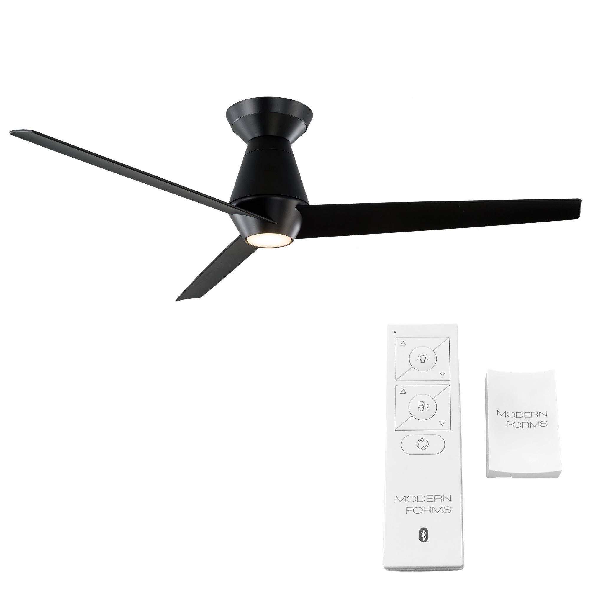 Slim Smart 52-Inch 3-Blade Flush Mount Ceiling Fan with 3000K LED Light Kit & Remote Control - Matte Black, Compatible with Alexa, Google Assistant, Samsung Things, iOS & Android App - Perfect for Living Rooms, Bedrooms, and Outdoor Spaces