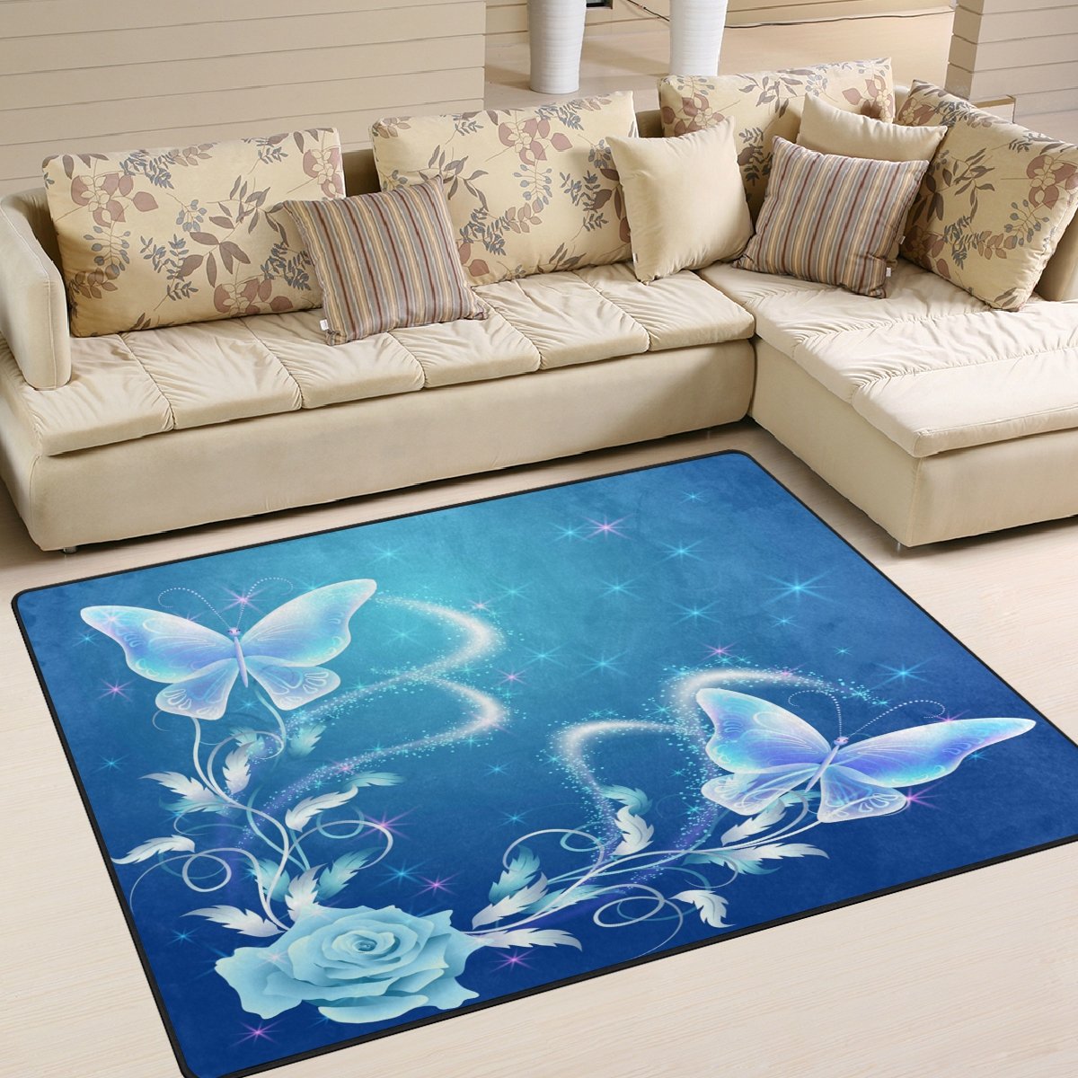 ALAZA Floral Butterfly Flying Star Area Rug - 5'3