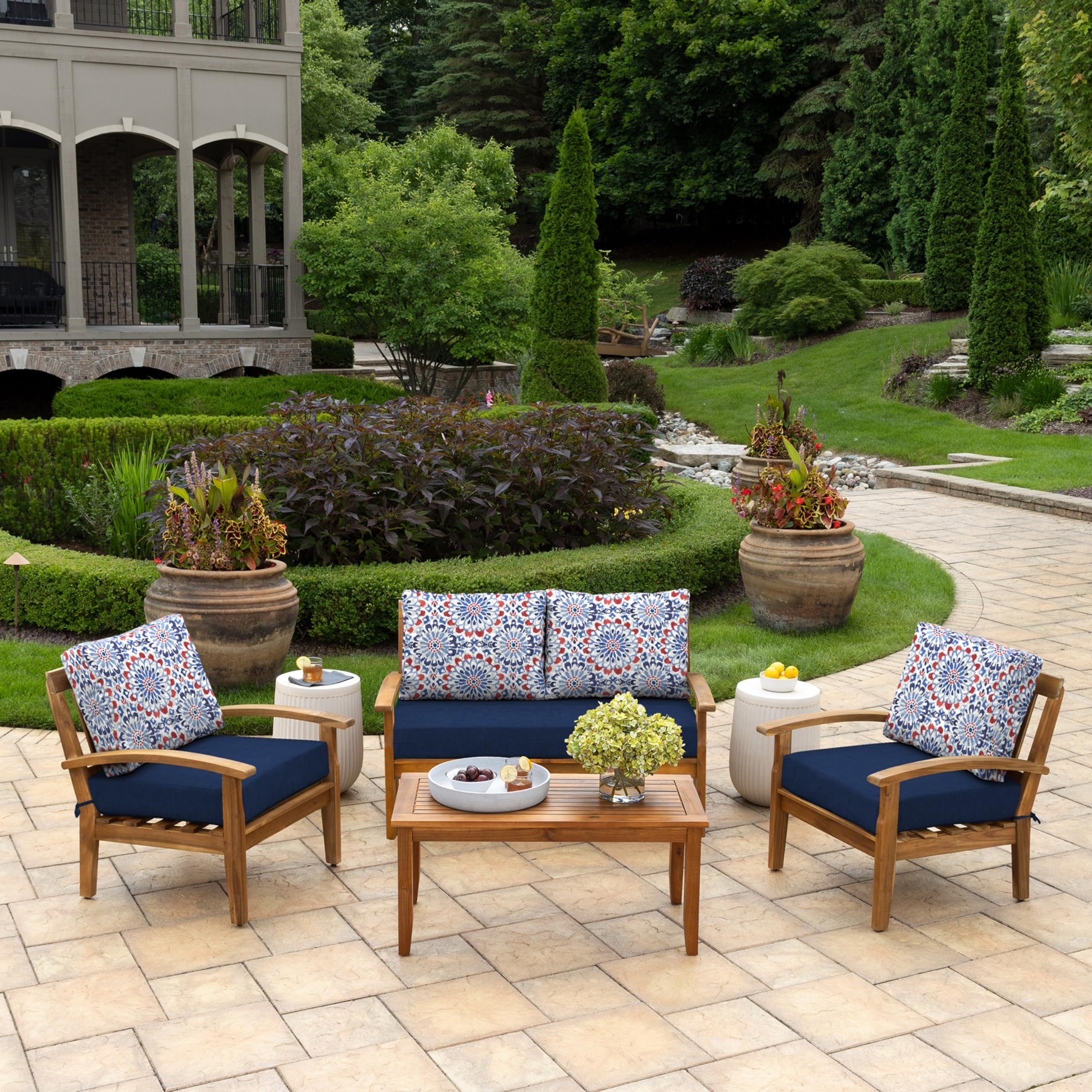 Arden Outdoor Loveseat Cushion Set 48x24 Inch - Waterproof & Fade Resistant Patio Cushions for Sofa, Bench, Swing - Clark Blue - Perfect for Backyard, Deck & Garden Furniture