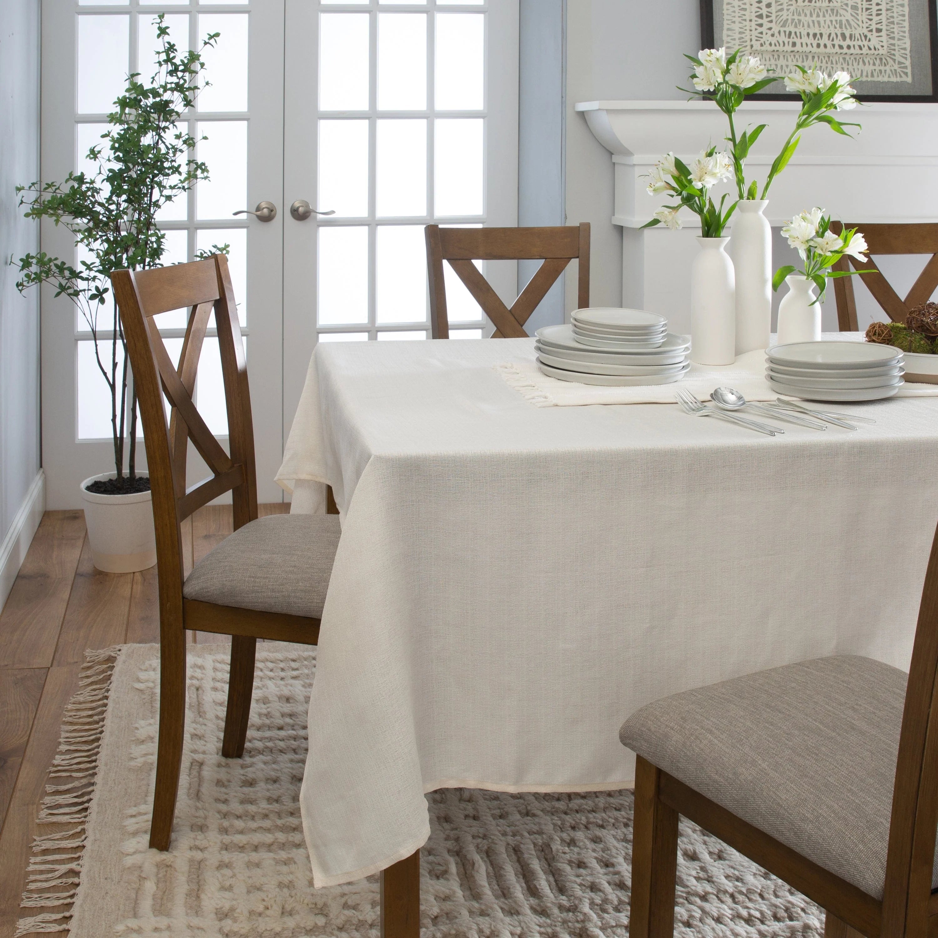 Premium White Waterproof Polyester Tablecloth - Spill & Stain Resistant, Wrinkle-Free, Heavy Duty - Perfect for Dining, Parties, Weddings & Outdoor Events