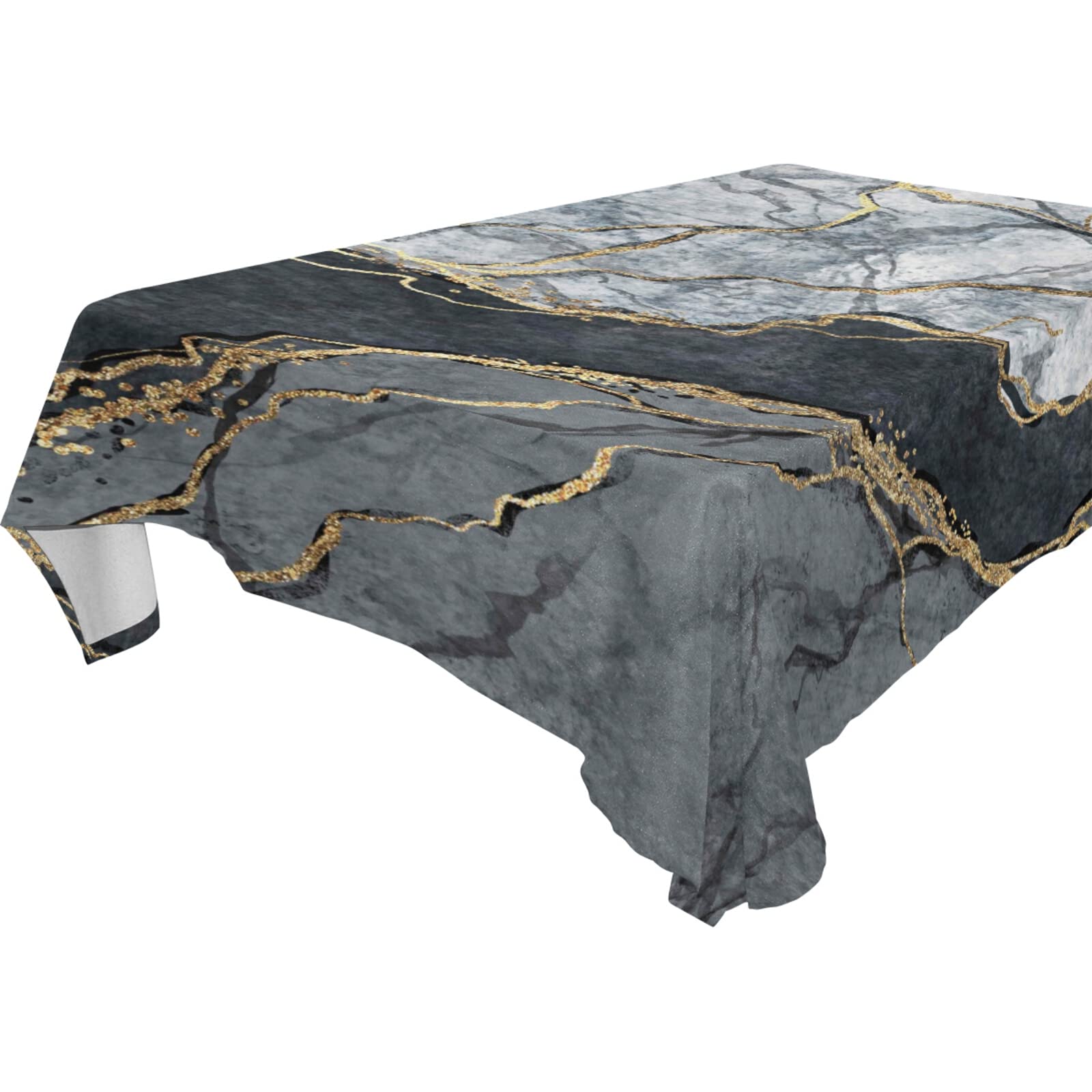 54x54 Inch Gold Stripe Square Tablecloth - Elegant Black & Gold Table Cover Protector for Kitchen, Dining, Farmhouse, Party, Buffet, Picnic & Outdoor Rustic Decor