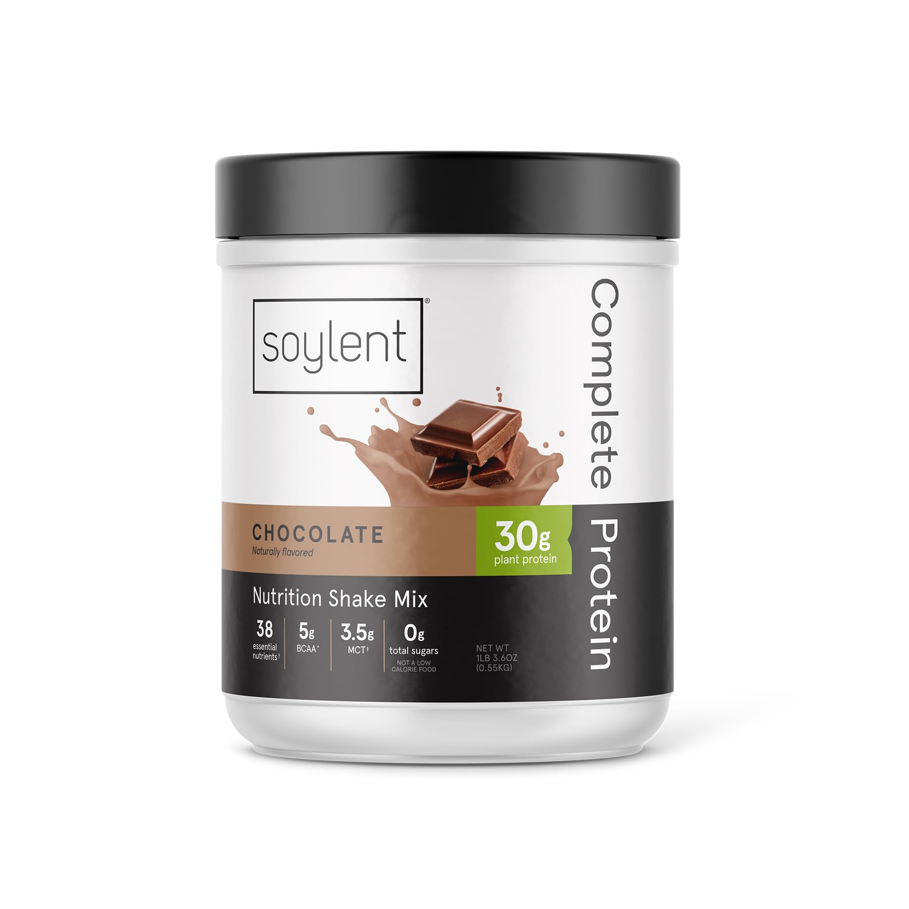 Soylent Chocolate Complete Protein Powder - 30g Protein Shake for Muscle Growth & Recovery with BCAAs, DHA, MCT, 28 Vitamins & Minerals | Zero Sugar, Gluten Free, Vegan (1.25lb) | Perfect for Post-Workout, Meal Replacement & Weight Management