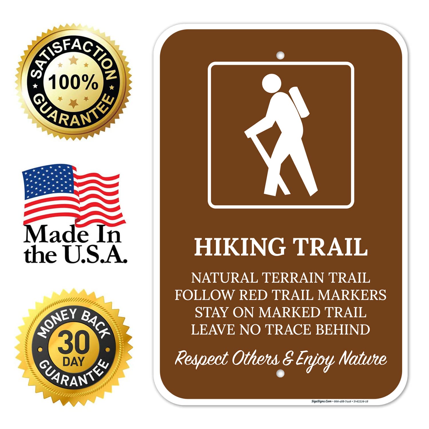 Premium Hiking Trail Signs - 12x18 Inches Rust-Free .063 Aluminum Trail Markers for Outdoor Adventures | Durable, Fade-Resistant & Made in USA | Perfect for National Parks, Campgrounds & Nature Trails
