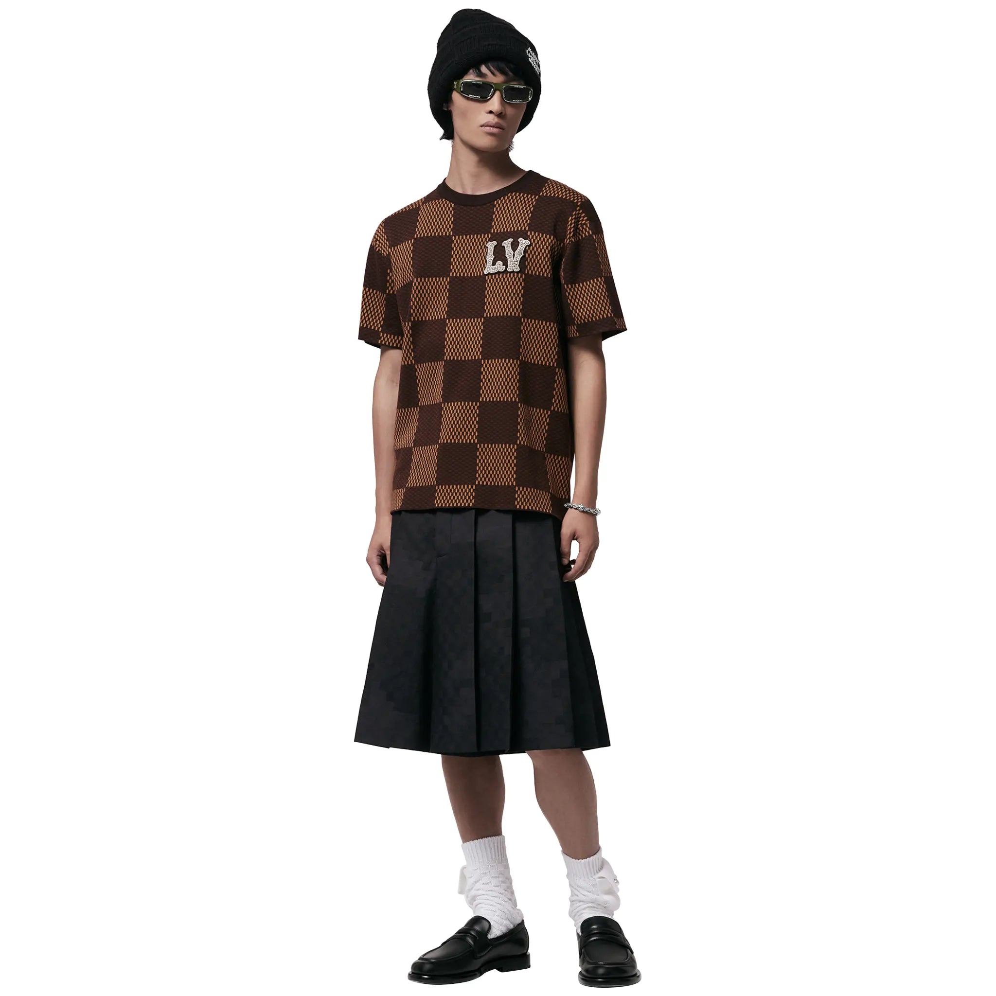 Louis Vuitton Damier LV Crystal Patch Brown T-Shirt for Men - Stylish Luxury Graphic Tee for Casual Wear & Street Fashion