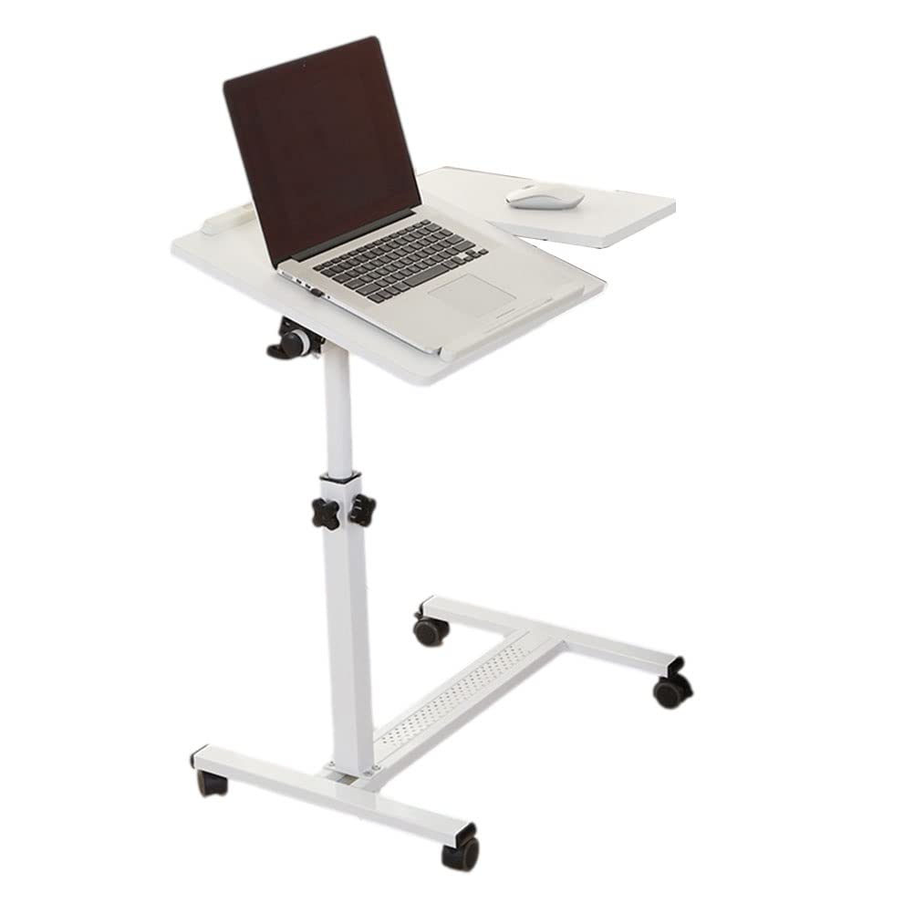 Adjustable Mobile Laptop Desk with Wheels - Sit Stand Rolling Computer Table, Ergonomic Notebook Stand for Study Room, Bedroom & Office (White) - Perfect for Work from Home, Gaming & Online Classes