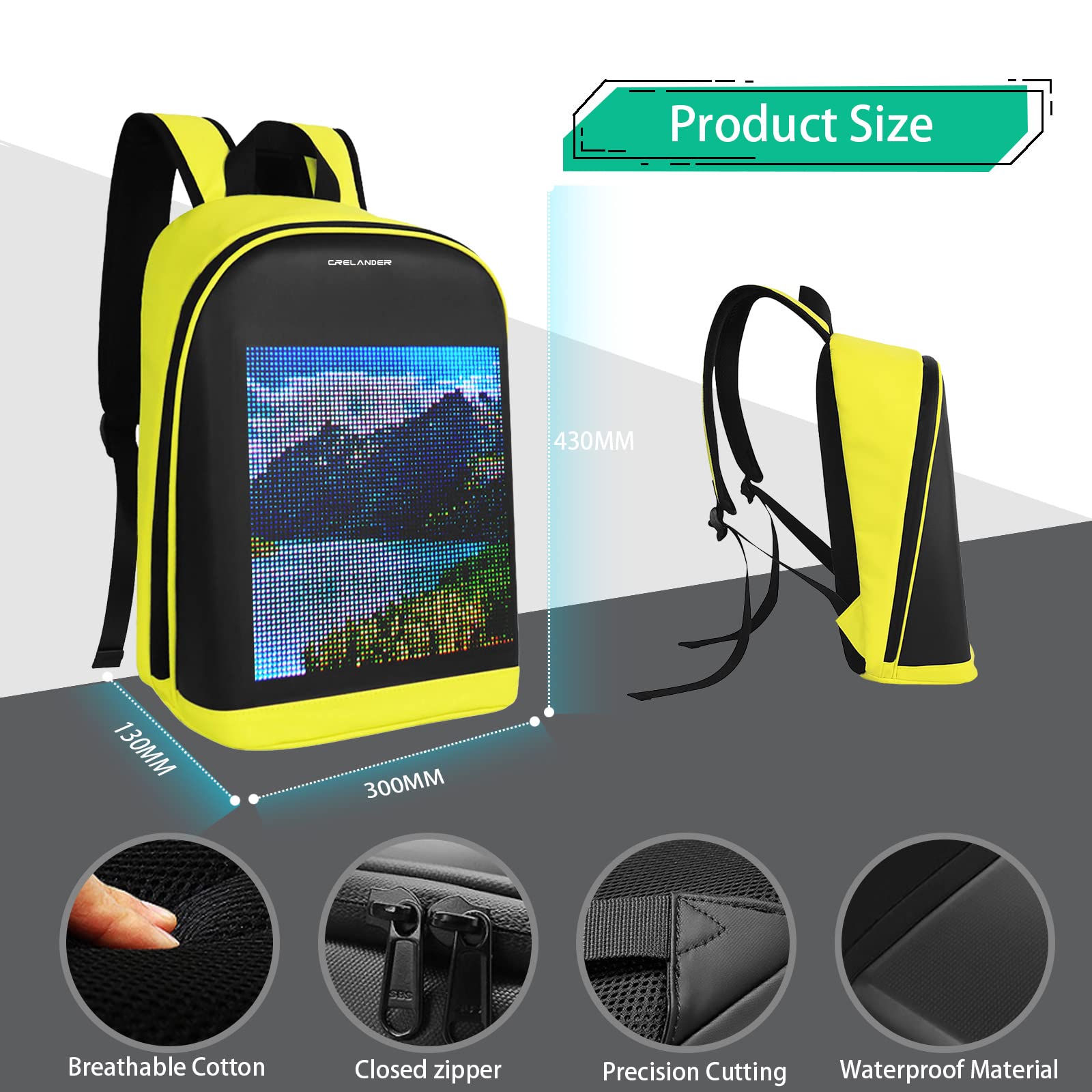 Smart LED Laptop Backpack for Men & Women - USB Charging Waterproof Travel Backpack with Reflective Strip - Perfect for Cycling, Commuting, Work & School (Yellow)
