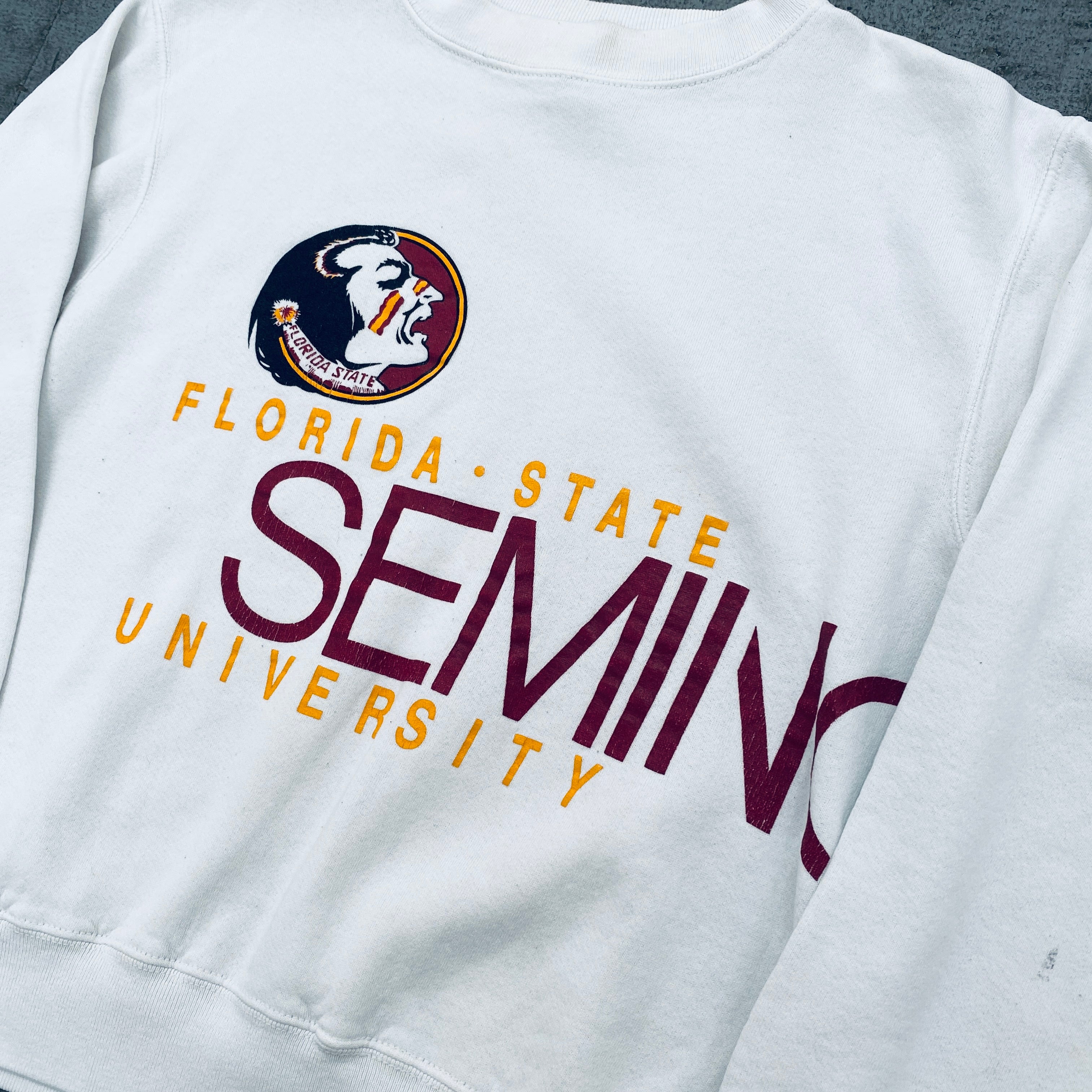 Florida State Seminoles Vintage 1990s Wraparound Spellout Sweatshirt - S/M - Retro College Fan Apparel for Game Day & Casual Wear
