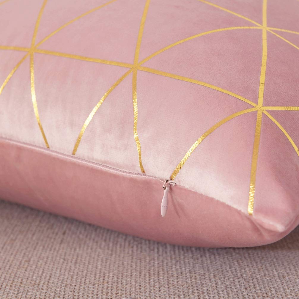 2 Pack 18x18 Inch Square Throw Pillow Covers - Soft Decorative Cushion Cases in Pink & Gold for Living Room, Bedroom, Sofa Decor