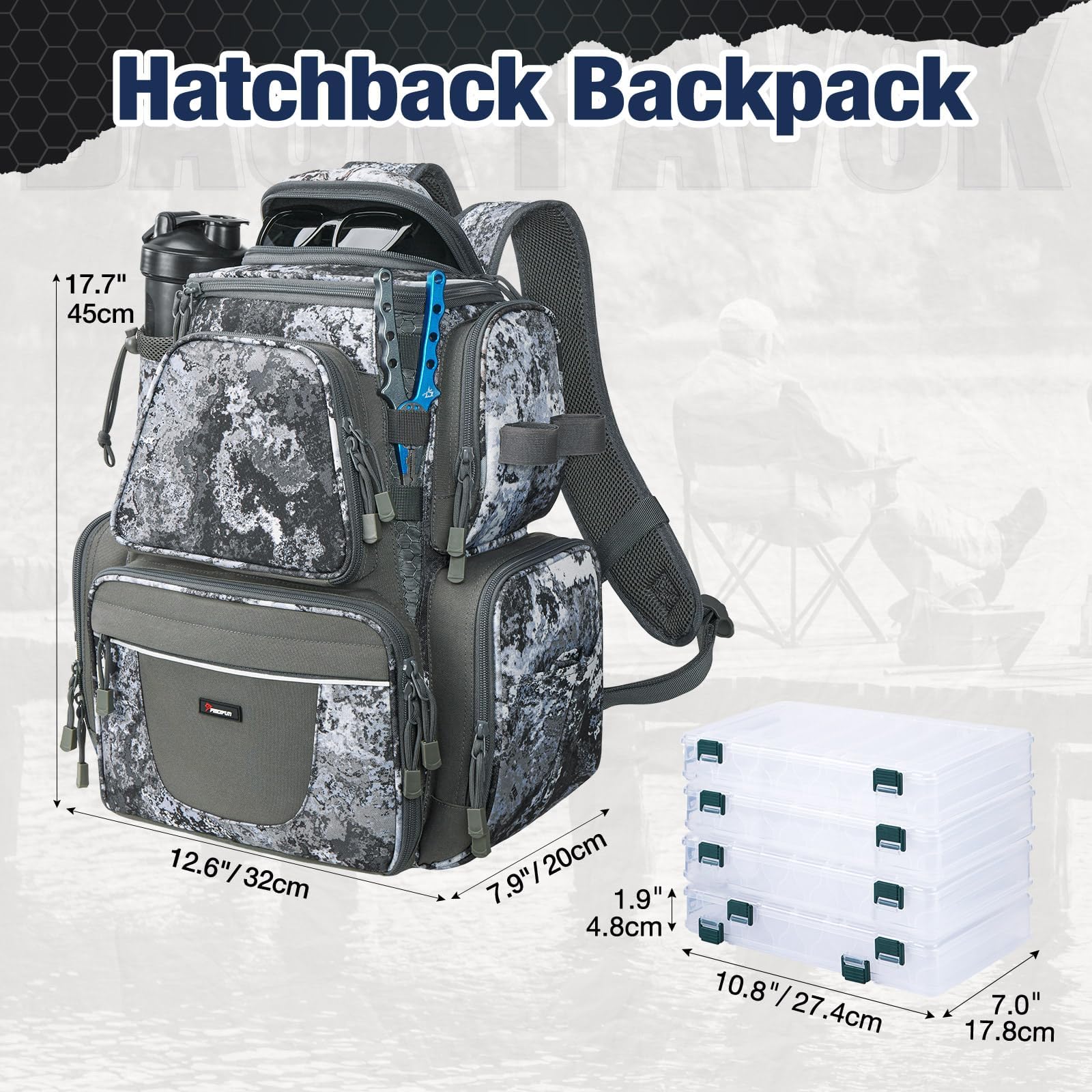 Piscifun Fishing Tackle Backpack with 4 Removable Trays - Large Waterproof Fishing Gear Storage Bag with Rain Cover - Perfect for Bass, Trout & Saltwater Fishing Trips