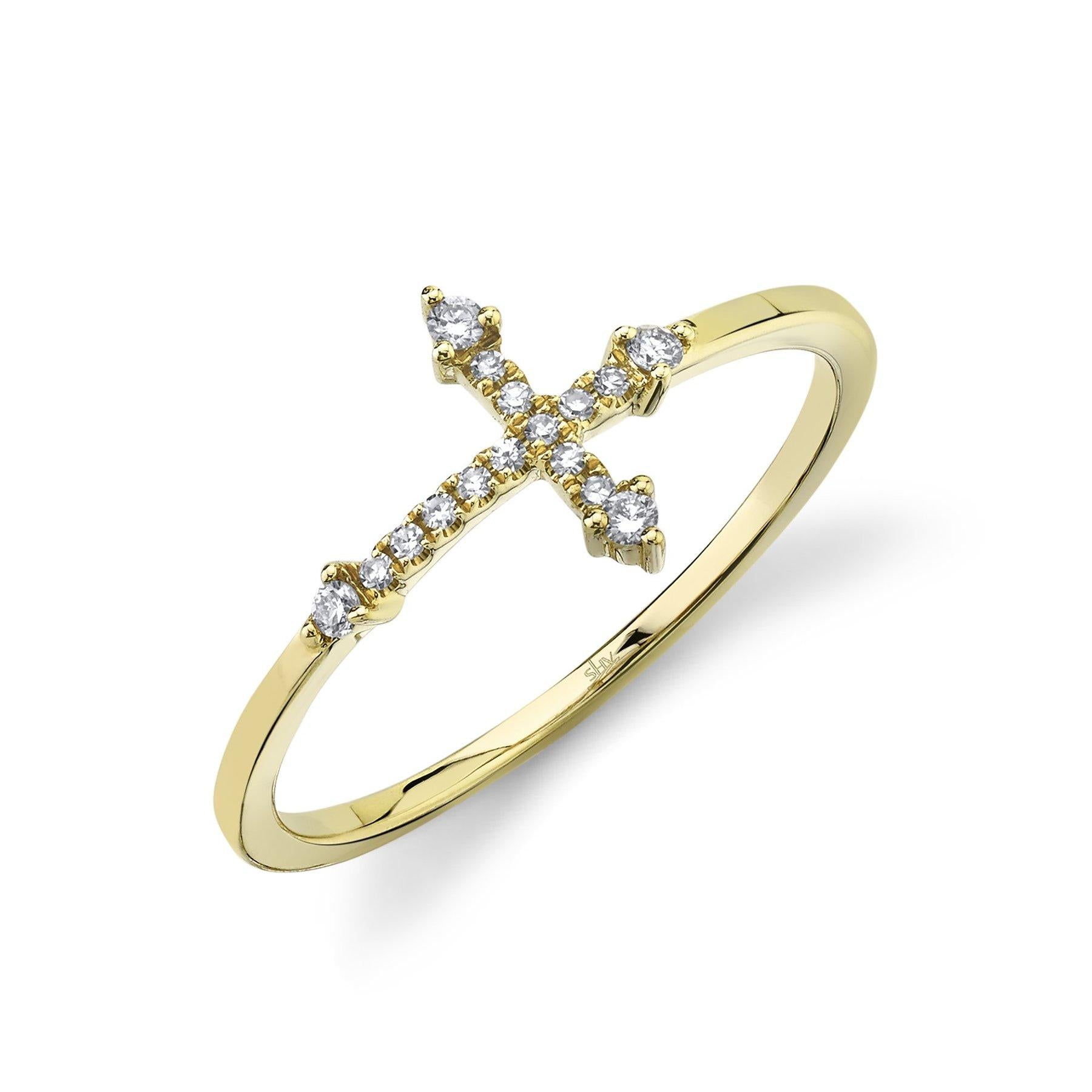14KT Gold 0.09 CTW Diamond Cross Ring for Women - Elegant Religious Jewelry Gift for Baptism, Confirmation & Special Occasions