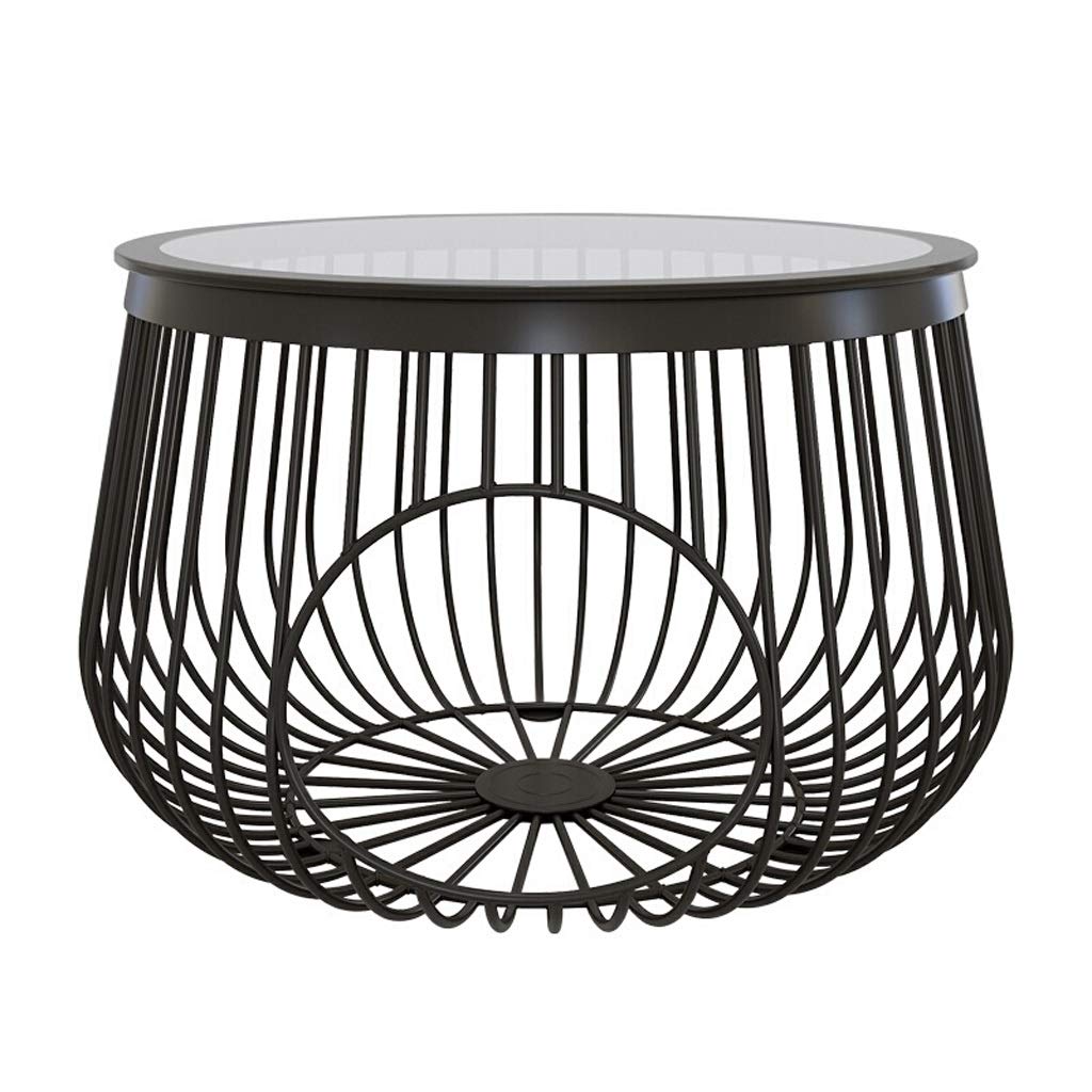 Modern Minimalist Round Coffee Table with Wrought Iron Cat Cage - Nordic Style Mobile Side Table for Living Room, Bedroom & Office - Black End Table for Small Spaces
