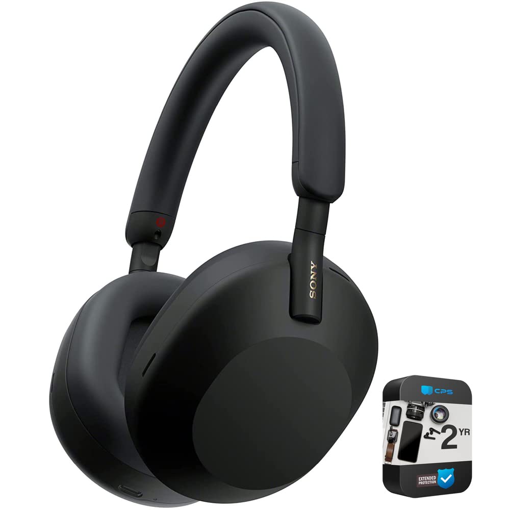 Sony WH-1000XM5 Wireless Noise Cancelling Headphones - Industry Leading Bluetooth Over-Ear Headset with Mic, Black (Renewed) | Bundle with 2-Year CPS Protection Plan | Perfect for Travel, Work & Music Lovers