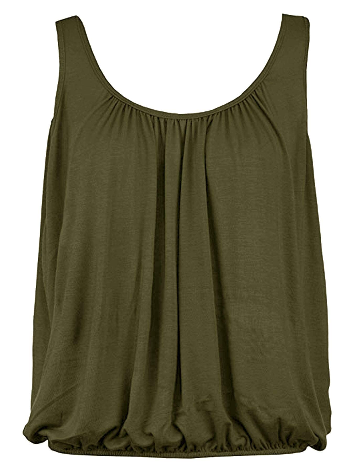 Women's Sleeveless Bubble Hem Vest - Stretchy Scoop Neck Pleated Tank Top with Elasticated Hem | Loose Fit Summer Jersey Top for Casual Wear, Beach Outings & Layering