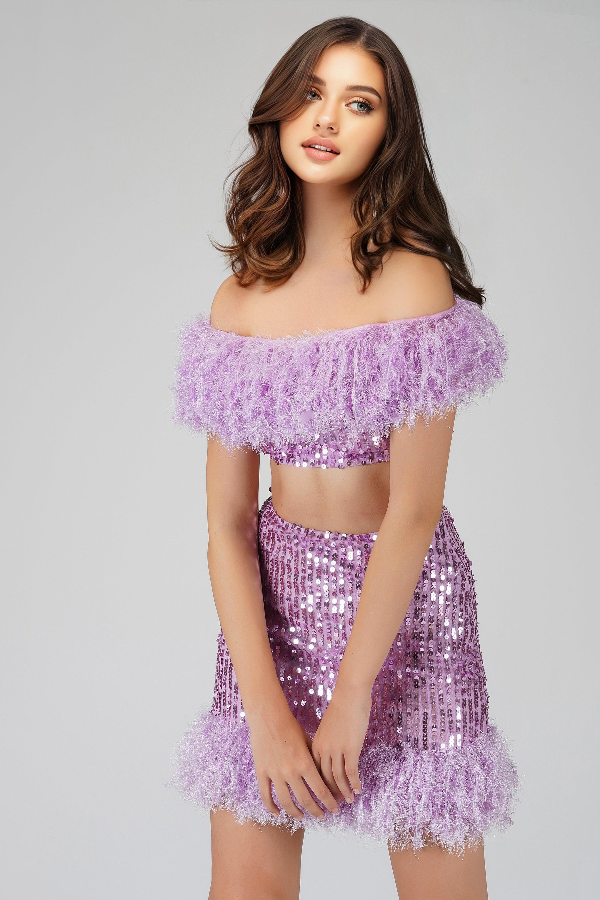 Zuri Sequin Lilac Feather Skirt for Women - Glamorous Party Dress for Night Out, Prom, or Special Occasions