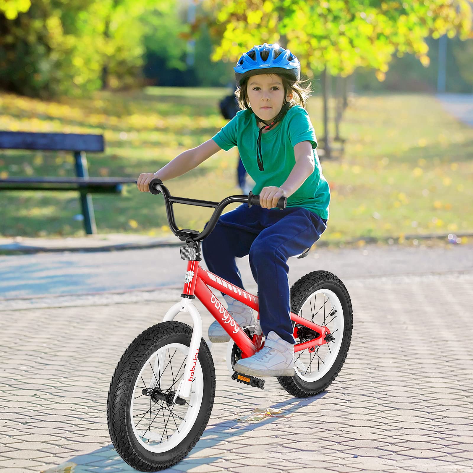 BABY JOY 16 Inch Kids Bike for Boys & Girls - Adjustable Seat, Removable Training Wheels & Safe Brake System - Ideal Bicycle for 5-8 Year Old Children - Perfect for Neighborhood Rides, Park Adventures & Learning to Cycle