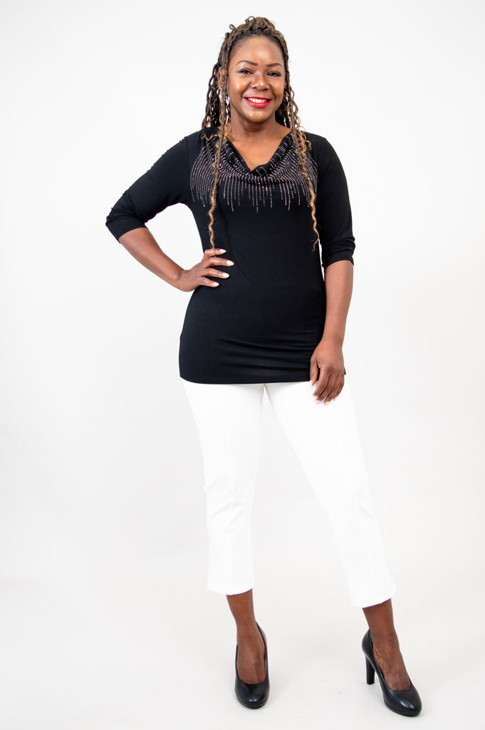 Charisse 3/4 Sleeve Women's Bamboo Top - Soft & Breathable Black Diamond Print - Perfect for Yoga, Workouts & Casual Wear