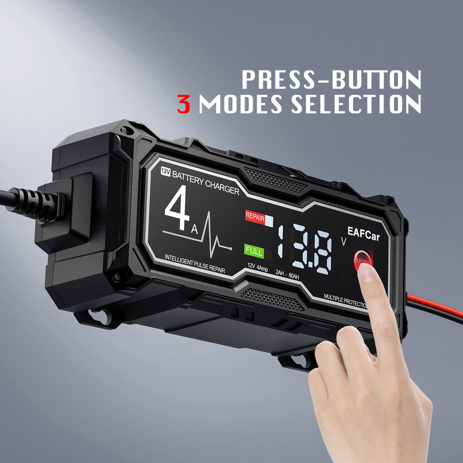 12V 4-Amp Smart Car Battery Charger & Maintainer with LCD Display - Temperature Compensated Automotive Trickle Charger for Cars, Trucks, Motorcycles, RVs & Boats - Perfect for Winter Storage & Long-Term Vehicle Maintenance