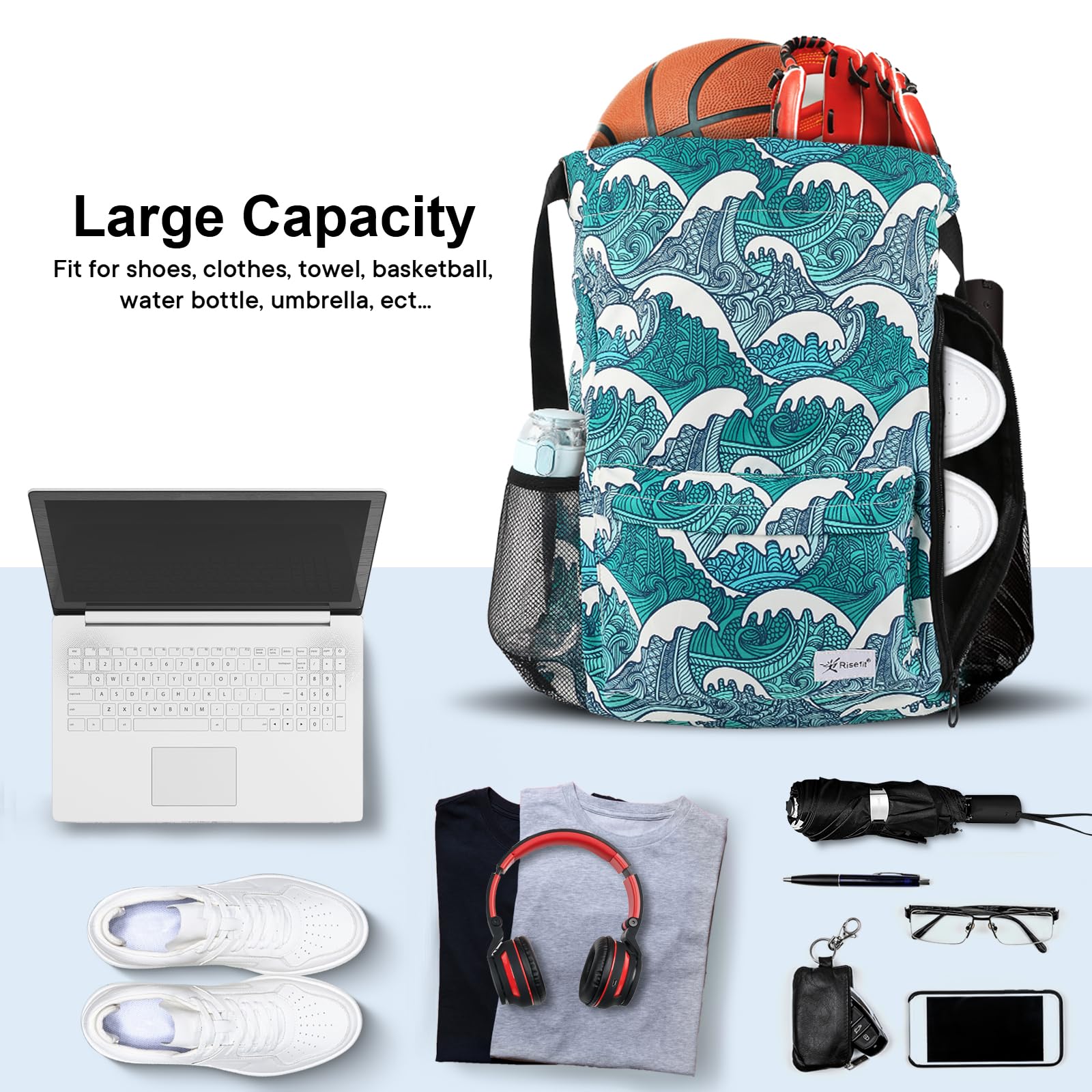 Drawstring Backpack with Mesh Pockets - Water Resistant Gym & Beach Bag for Men & Women - Perfect for Sports & Travel