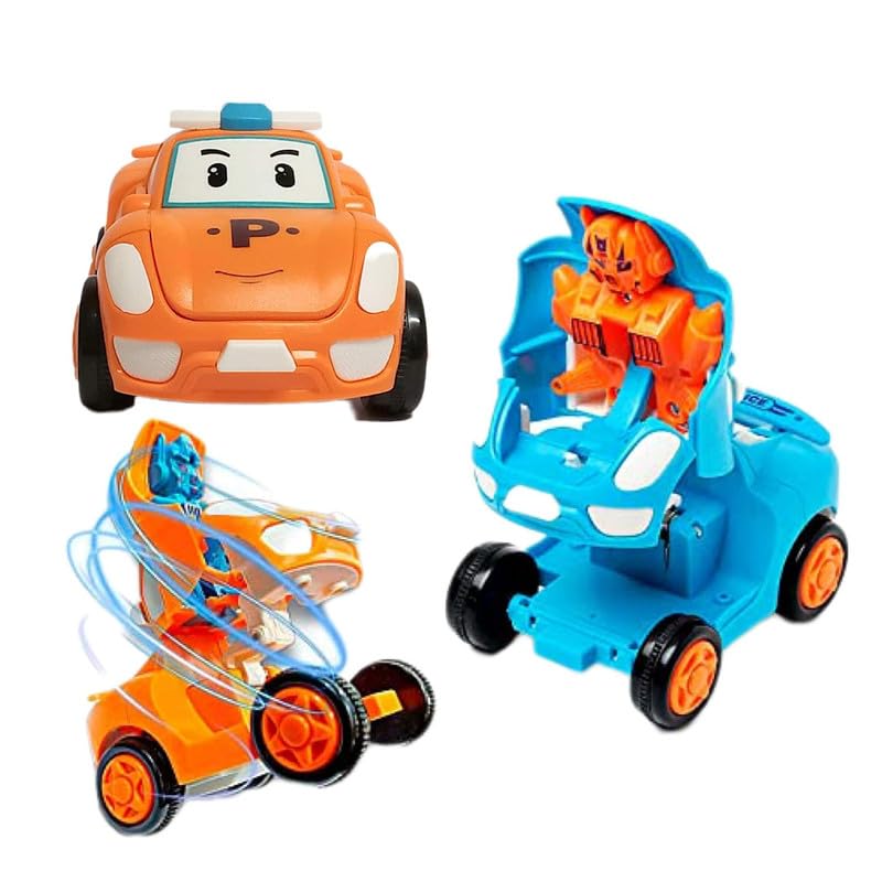 VIPS CORP Transforming Robot Car Toy for Kids - 1:14 Scale Friction Powered Push & Go Vehicle with One-Touch 360° Rotating Drifting Action | STEM Learning Toy for Boys & Girls | Birthday Gifts, Indoor Play & Racing Games