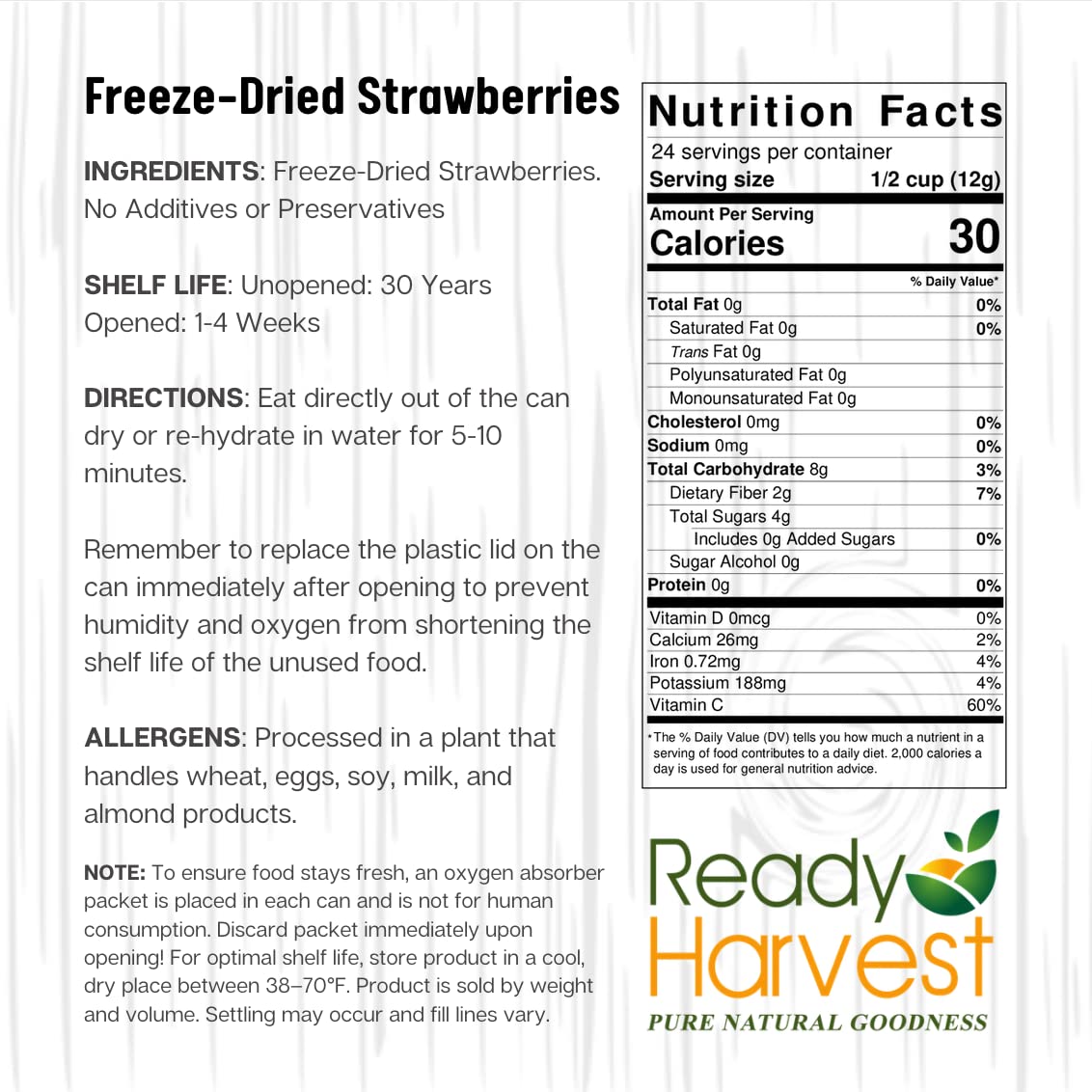 Freeze Dried Strawberries in #10 Can - 30 Year Shelf Life Emergency Food | Healthy Snacks for Camping, Hiking & Survival | Hurricane Preparedness Supplies | Long-Term Pantry Storage | 6-Pack Bulk Survival Food for Natural Disasters