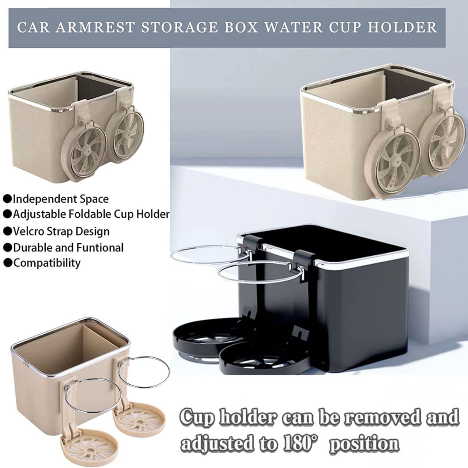 Universal Car Armrest Organizer - Foldable Cup Holder with Storage Box for Drinks, Phones, Tissues | Multi-Functional Car Seat Accessory for Coffee, Water Bottles & Small Items | Perfect for Road Trips, Commuting & Family Travel