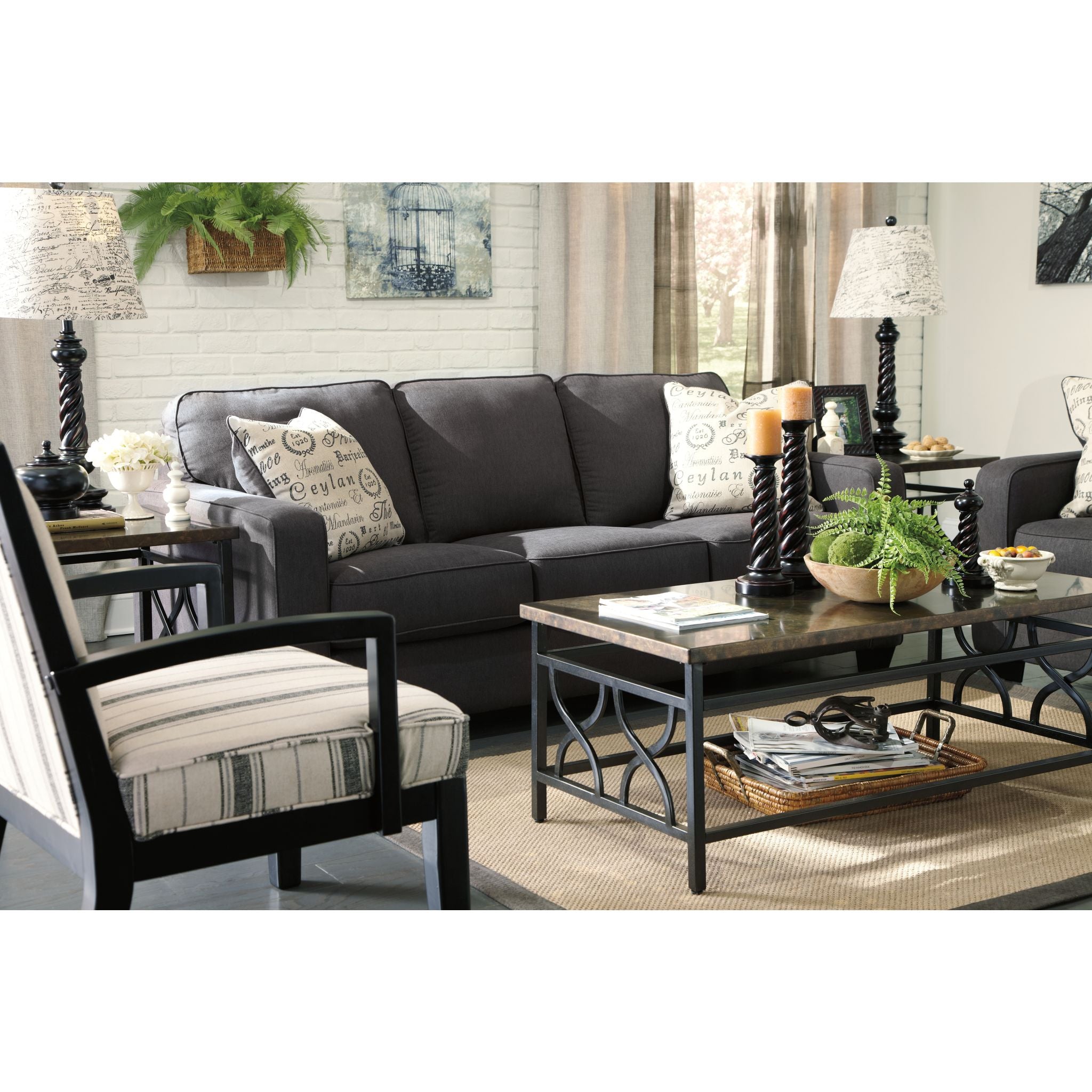 Alenya Modern Sofa - Charcoal Gray Upholstered Couch for Living Room, Lounge & Office - Comfortable 3-Seater with Sturdy Wooden Legs