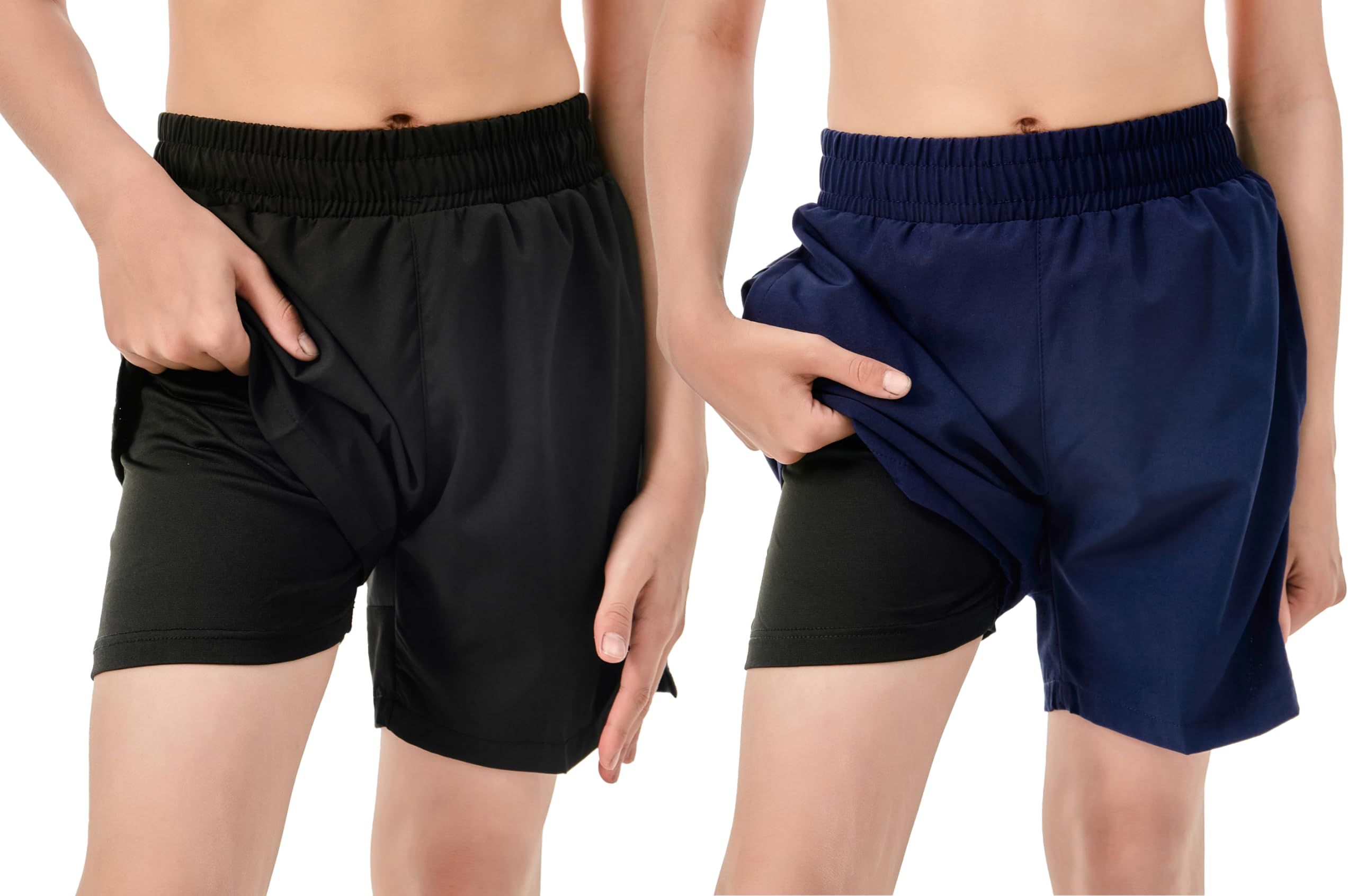 IRELIA 2 Pack Boys' Quick Dry Active Sports Shorts with Zipper Pocket & Reflective Strip - Compression Boxer Brief Liner - Perfect for Running, Soccer, Gym Workouts & Outdoor Play