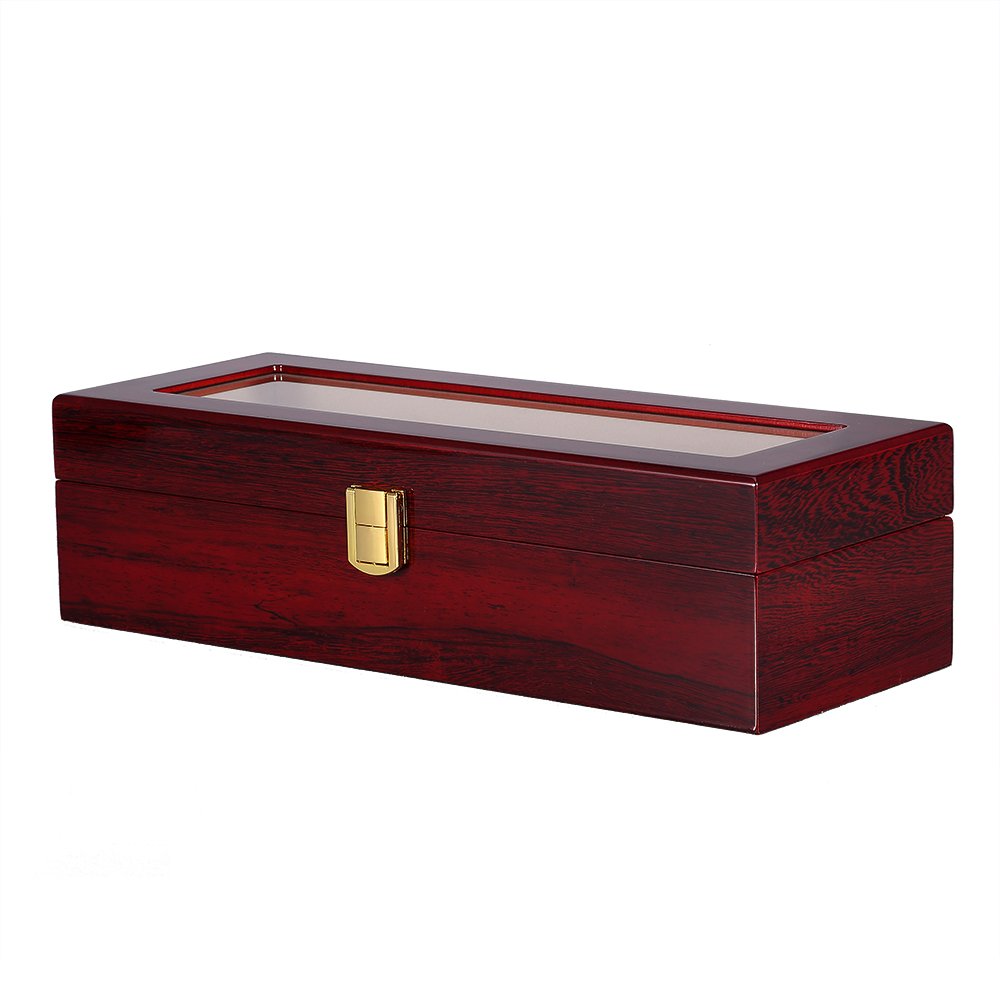Premium 6-Slot Wooden Watch Box with Glass Lid & Removable Pillows - Luxury Watch Storage Case for Men & Women (Brown, Peach, Clear) - Perfect for Watch Collectors, Gift Giving & Jewelry Organization