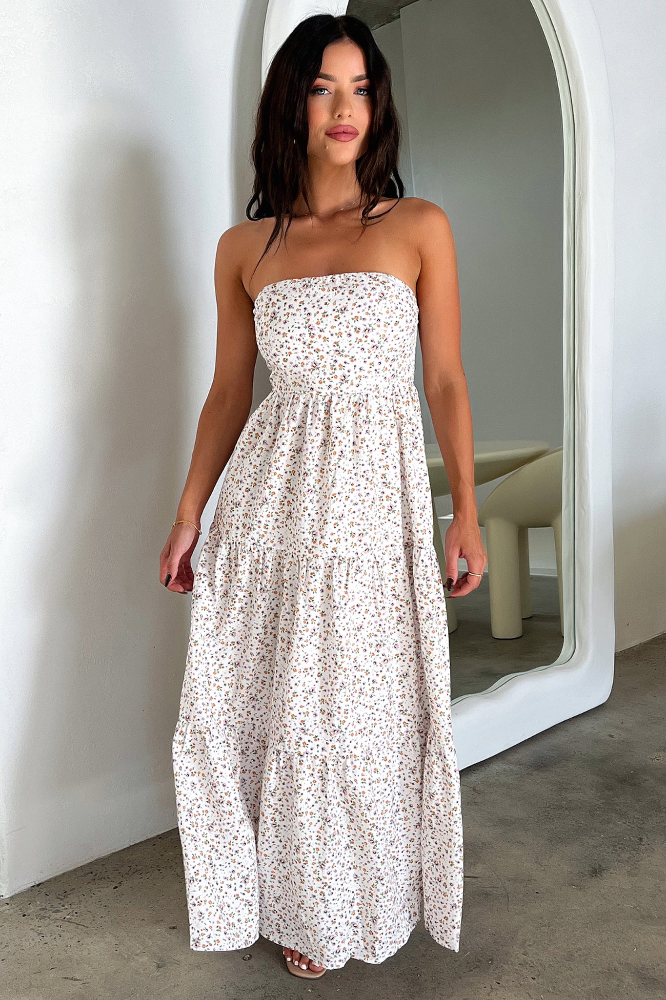 Hailey Maxi Dress for Women - White Floral Print Summer Beach Dress, Elegant Long Sleeve Party Gown for Wedding, Vacation & Special Occasions