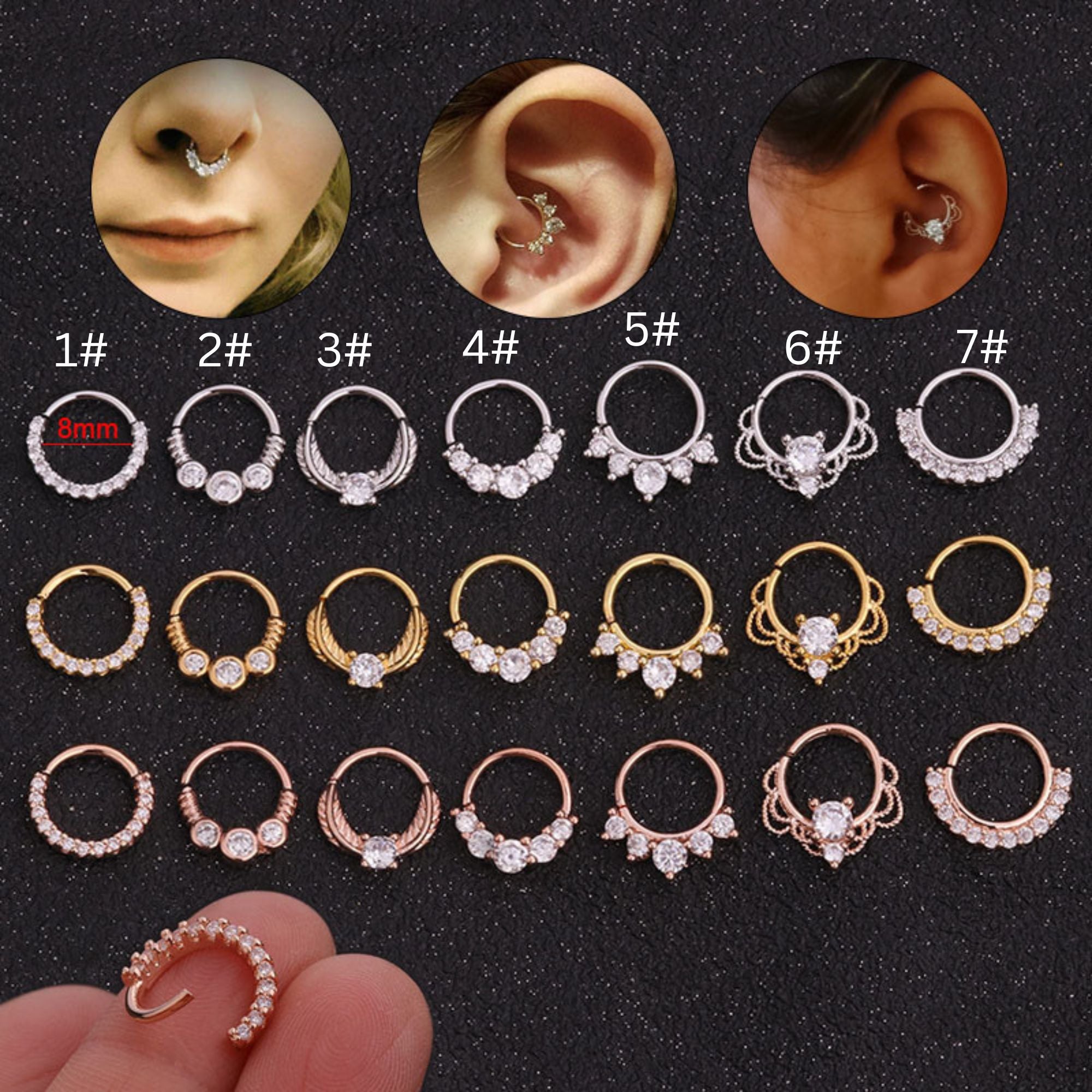 18K Gold Plated 20G Small Hoop Nose Ring with Indian CZ Stones | Septum Piercing Jewelry HSPJ1909 | Perfect for Everyday Wear & Special Occasions