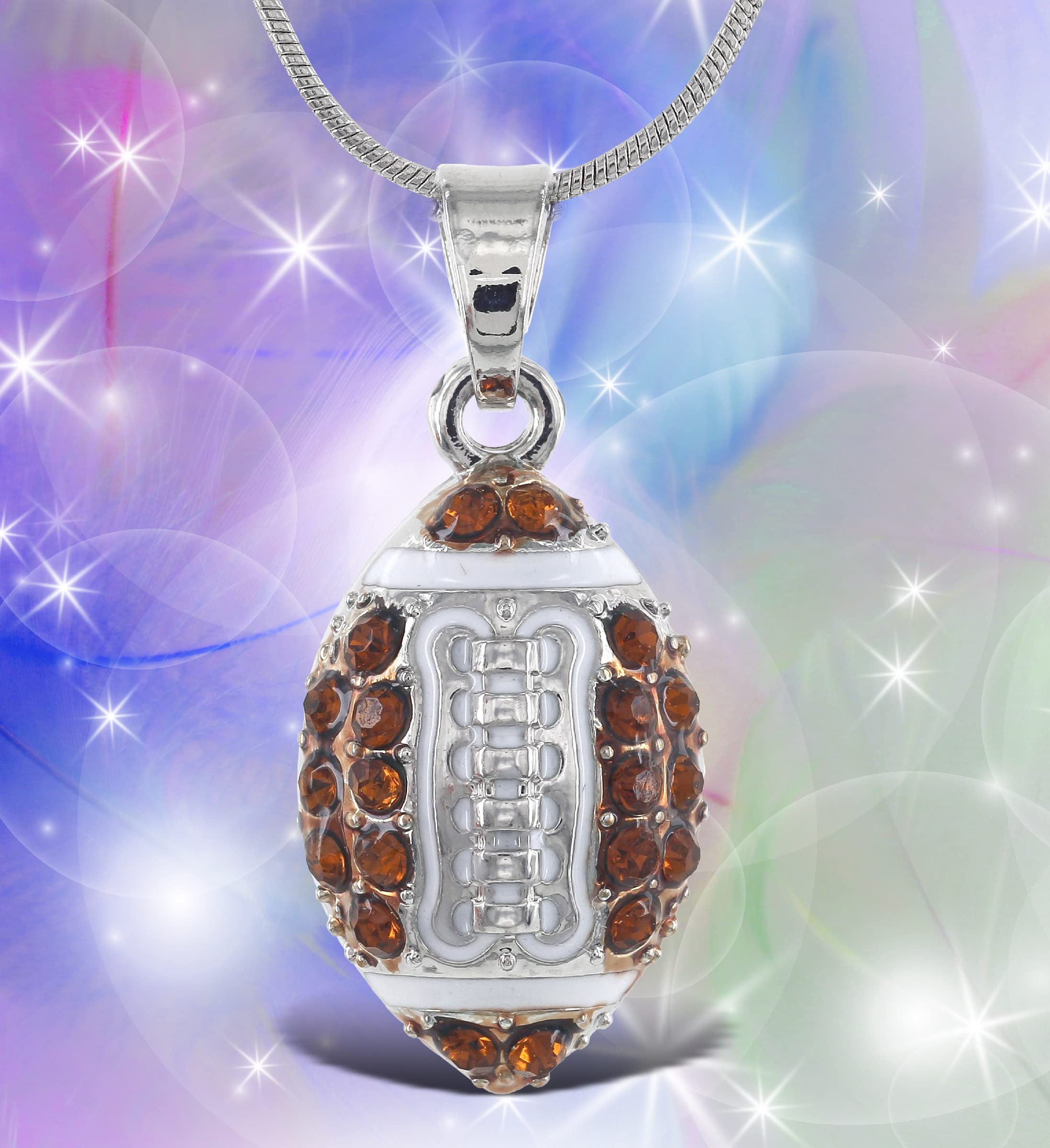 Sparkling Football Crystal Pendant Necklace - Elegant Silver Sports Jewelry for Women, 18 Inch Adjustable Chain, Perfect Gift for Football Fans, Game Day Accessories & Special Occasions