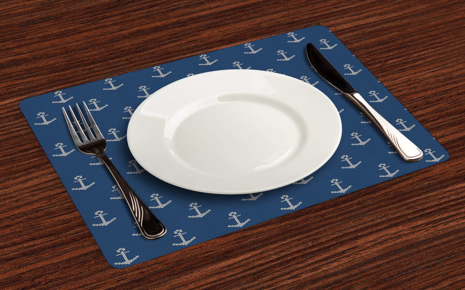Ambesonne 4-Piece Anchor Place Mats Set - Nordic Knitwear Design, Retro Scandinavian Winter Pattern, Washable Fabric for Dining Table Decor (Blue & White) - Perfect for Kitchen, Dining Room, and Coastal-Themed Home Decor