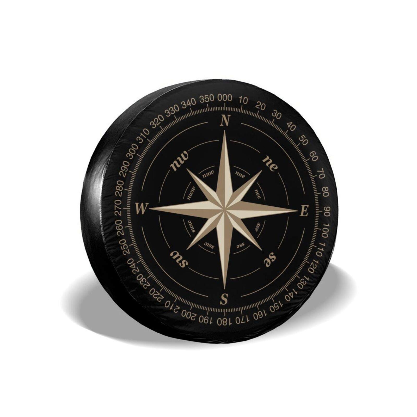Compass Rose Black Spare Tire Cover - UV Resistant 15 Inch Wheel Protector for Trailers, RVs, SUVs & Trucks | Durable Sun Protection for Outdoor Adventures & Road Trips