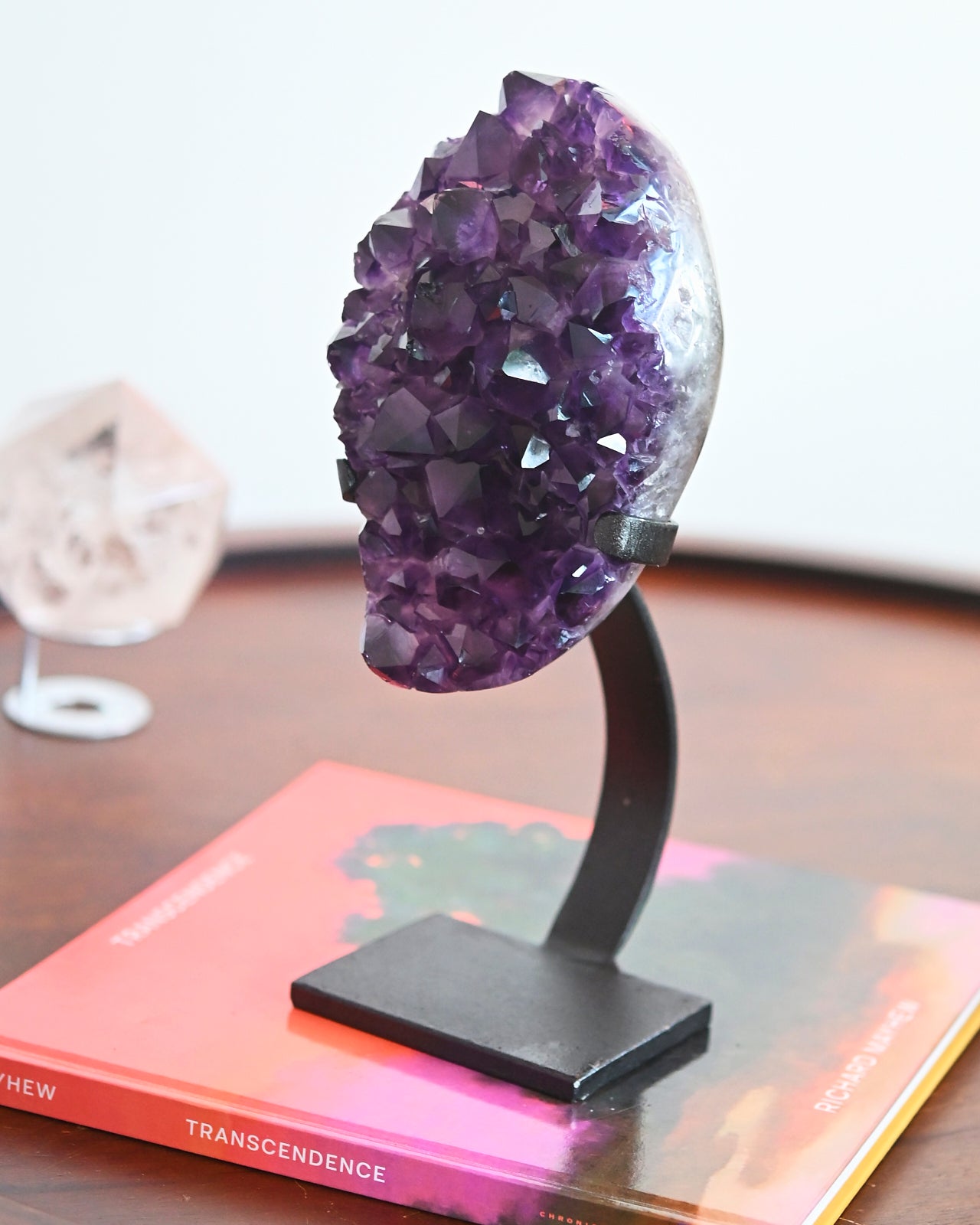 Natural Amethyst Crystal Geode on Wooden Stand - 5lbs Large Healing Stone for Home Decor, Meditation & Spiritual Gifts