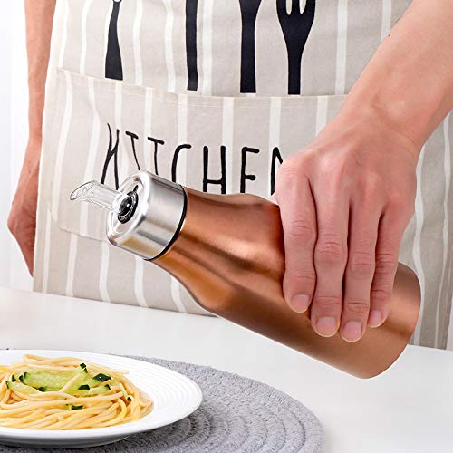 Premium Stainless Steel Oil Dispenser Bottle - 500ml No Drip Pouring Spout with Lid, Leakproof & Dustproof Design for Kitchen, BBQ, Olive Oil, Cooking Oil - Silver | Perfect for Salad Dressing, Baking & Grilling