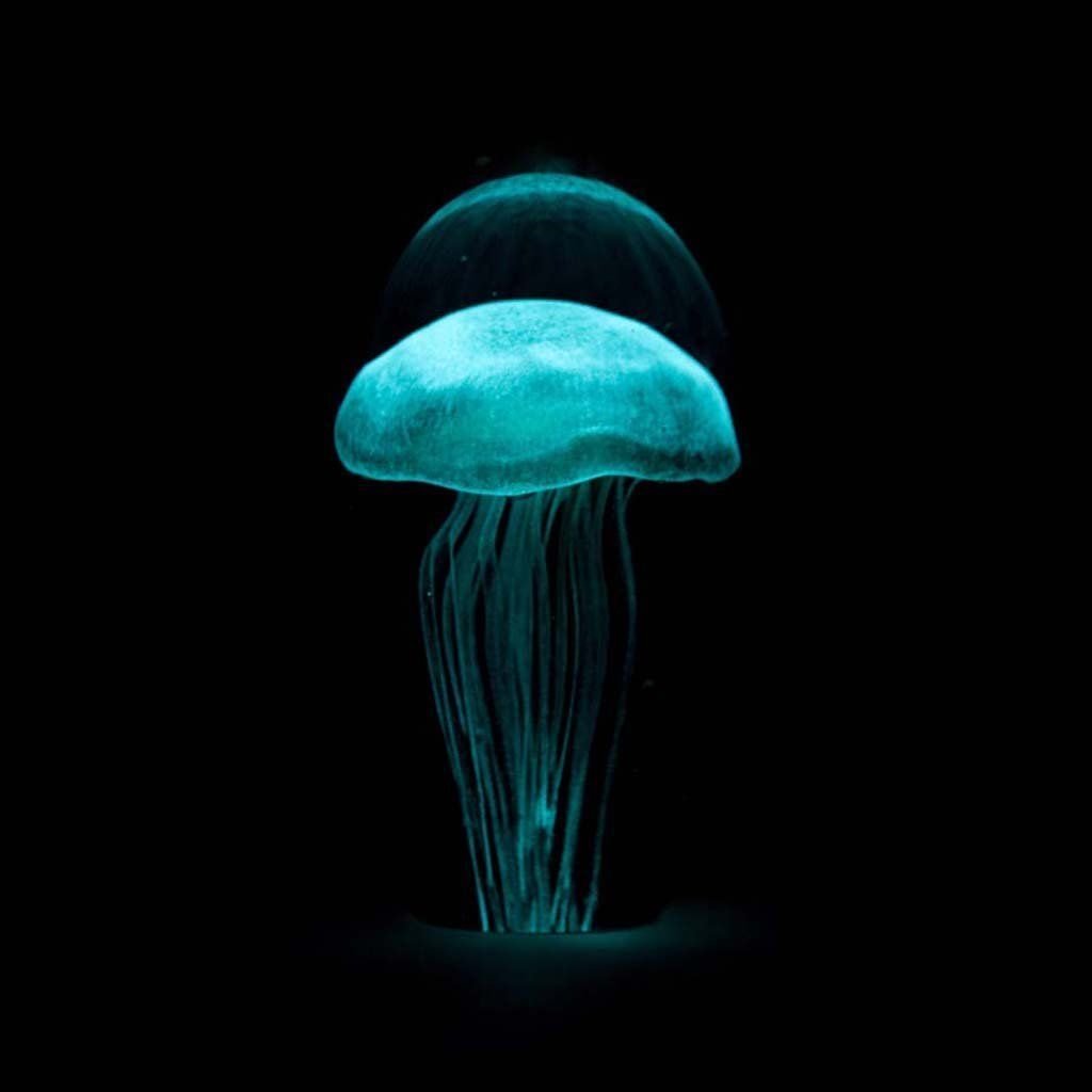Glow in The Dark Jellyfish Glass Paperweight - Turquoise Tall Jelly Fish Figurine for Home Office Decor, Gift Idea, and Ocean Theme Collection