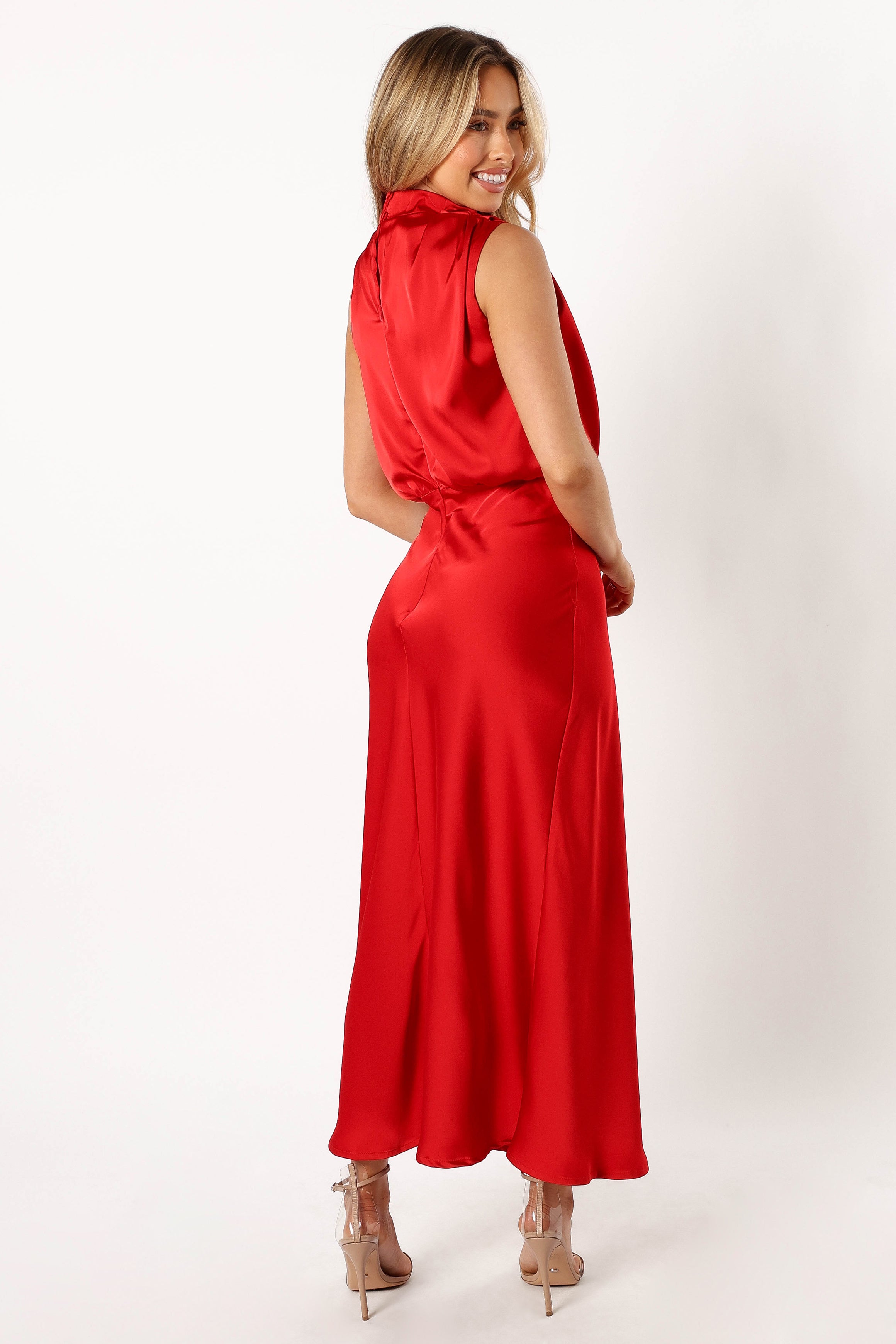 Anabelle Halter Neck Midi Dress - Women's Flowy Summer Dress in Red | Perfect for Beach Vacations, Date Nights & Cocktail Parties