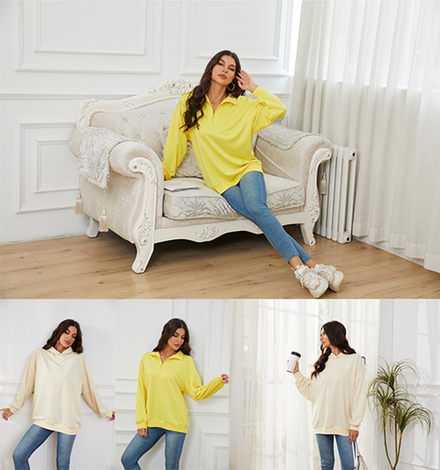 BISHUIGE Women's Oversized Half Zip Hoodie Sweatshirt - Long Sleeve Pullover Casual Fashion Top for Fall Winter 2025 | Cozy Loungewear, Streetwear & Outdoor Activities