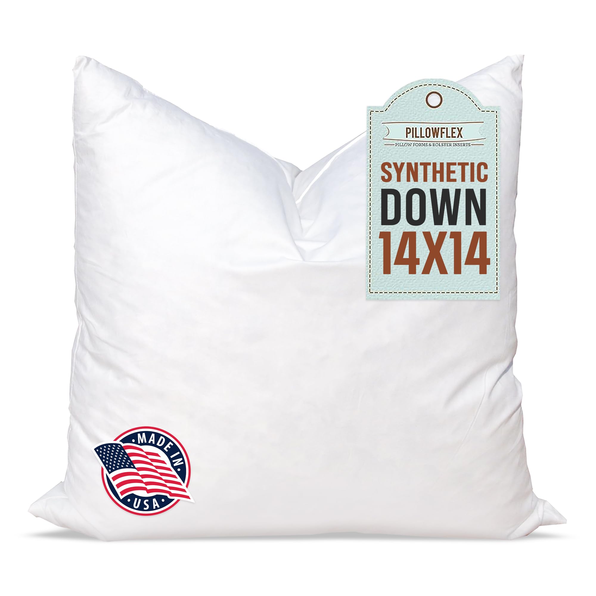 Pillowflex Synthetic Down Pillow Insert - 14x14 Down Alternative, Ultra Soft Throw Pillow for Sofa & Bed, Small Sham Sleeping Pillow - Decorative Accent for Living Room, Bedroom & Nursery - Hypoallergenic & Machine Washable