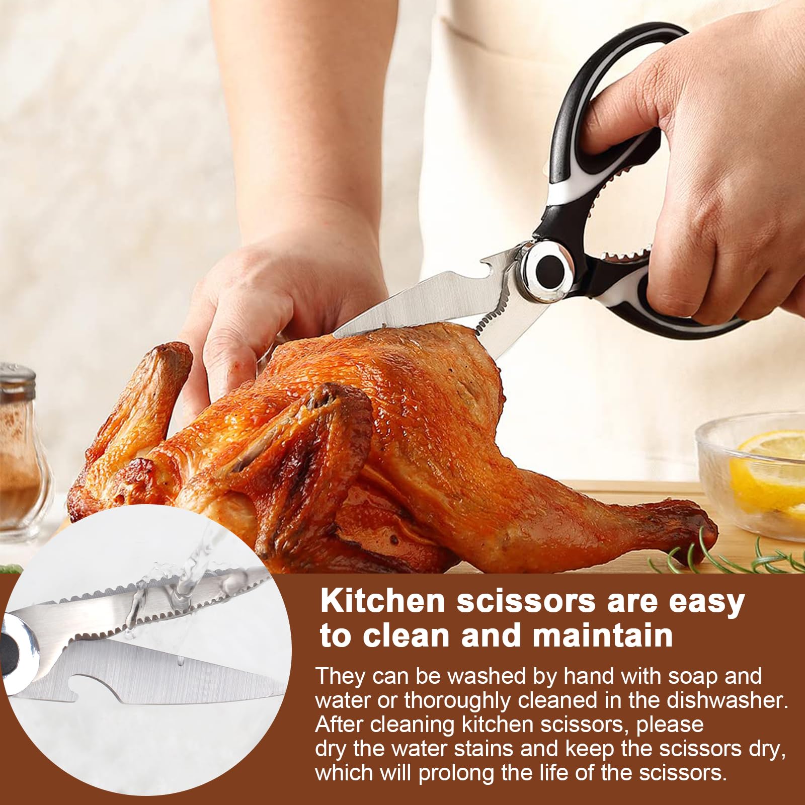 Premium PECULA Kitchen Scissors Set of 3 - Heavy Duty Food Shears for Cutting Meat, Poultry, Fish, Herbs & More - Multipurpose Cooking Scissors for Professional Chefs & Home Kitchen Use