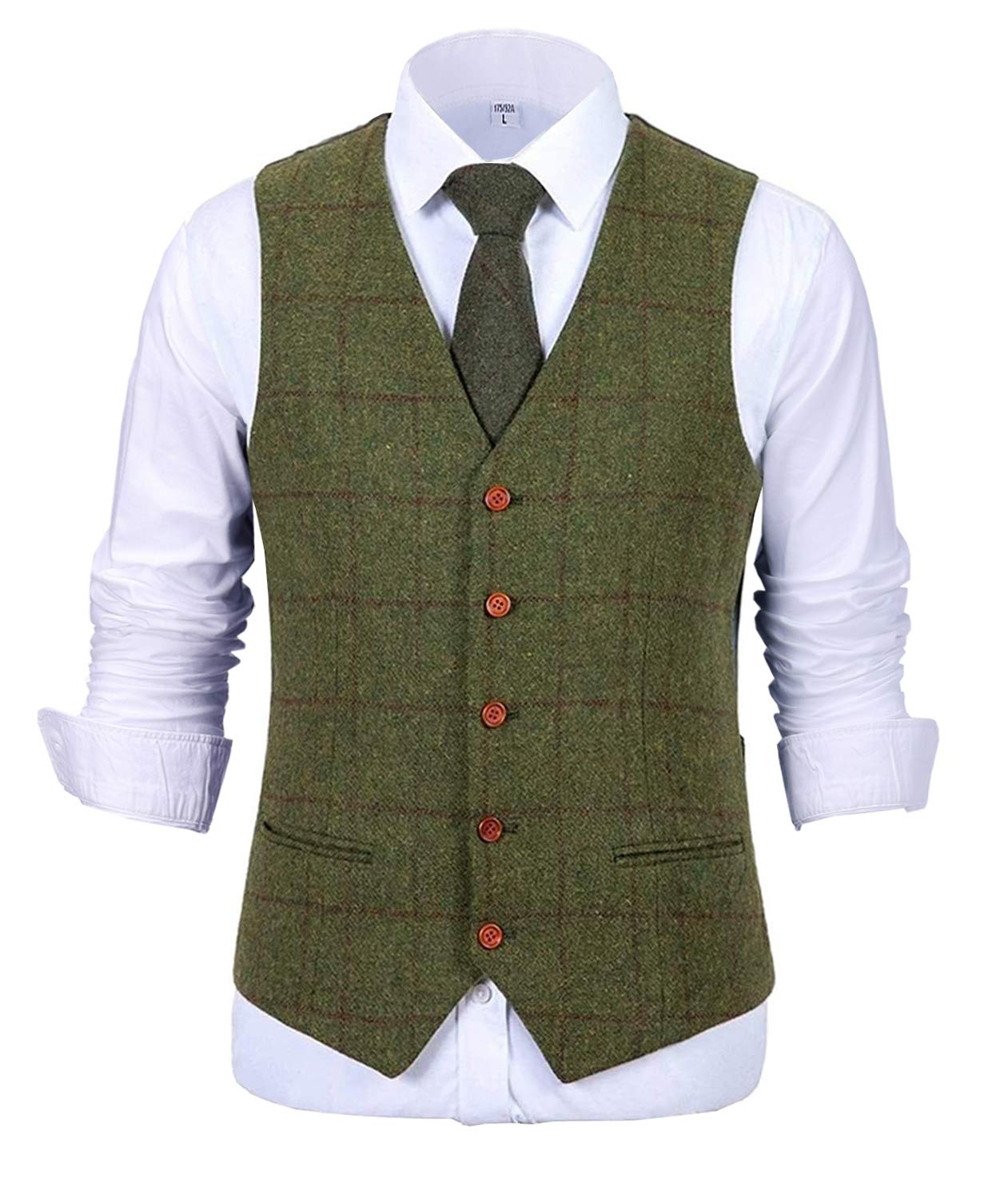 Men's Slim Fit Plaid Tweed Wool Vest | Formal Waistcoat for Wedding & Groomsmen | Perfect for Business, Cocktail Parties & Special Occasions