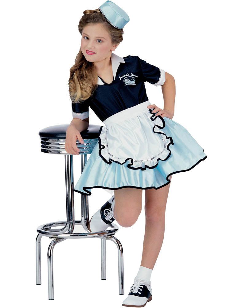 Vintage 1950s Car Hop Girls Costume - Retro Diner Waitress Outfit for Halloween, Theme Parties & 50s Dress Up