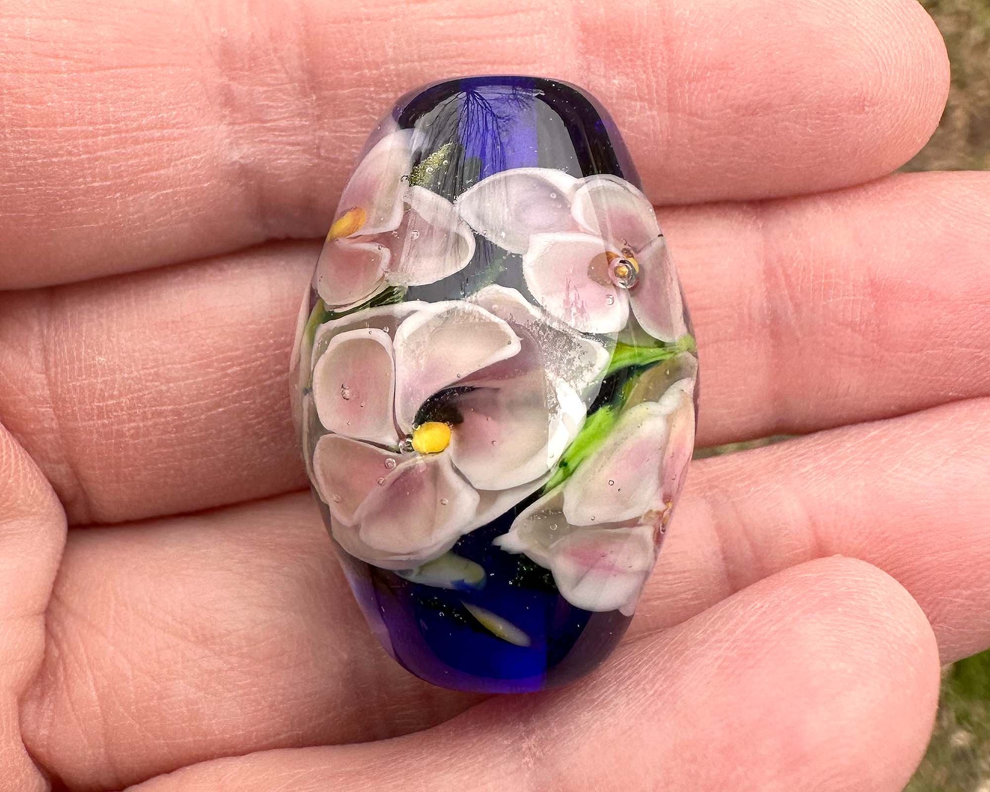 Handmade Blue Floral Lampwork Glass Focal Bead for Jewelry Making - Perfect for Necklaces, Bracelets & DIY Craft Projects