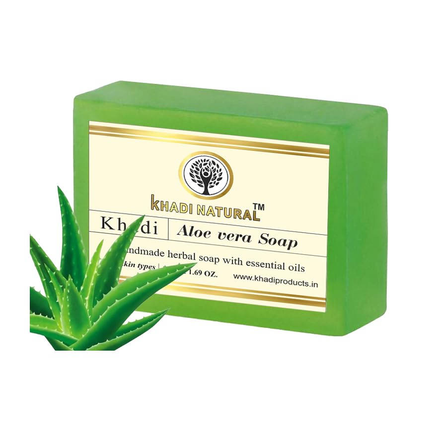 Khadi Natural Aloe Vera Soap 125g (4-Pack) | Organic Herbal Cleansing Bar with Pure Aloe Vera Extract | Gentle for Sensitive Skin | Perfect for Daily Face & Body Wash, Acne Treatment & Moisturizing