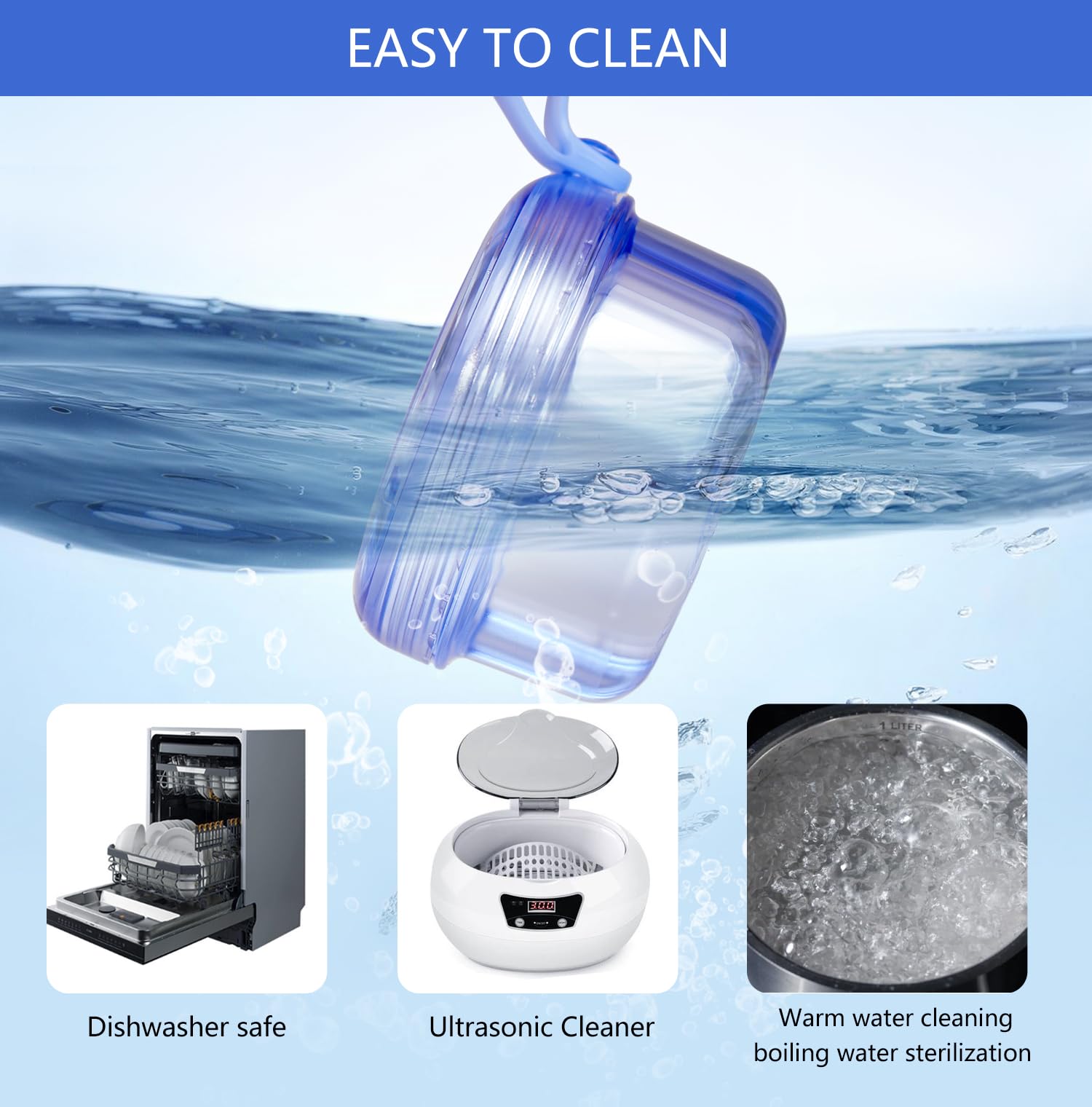 Leak Proof Portable Denture Bath Case - Denture Cleaning Cup & False Teeth Holder, Night Guard & Retainer Soaking Container Box for Travel, Home & Office - Transparent Blue - Perfect for Daily Oral Care & Travel Hygiene