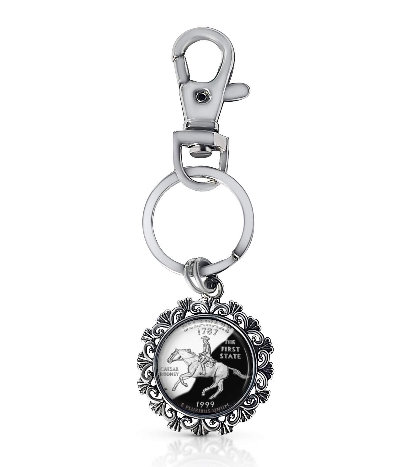 USA Quarter Dollar Photo Charm Keychain - Patriotic Key Fob for Gifts, Souvenirs & Everyday Carry | Perfect for Travel, Home Decor & Personalized Keepsakes