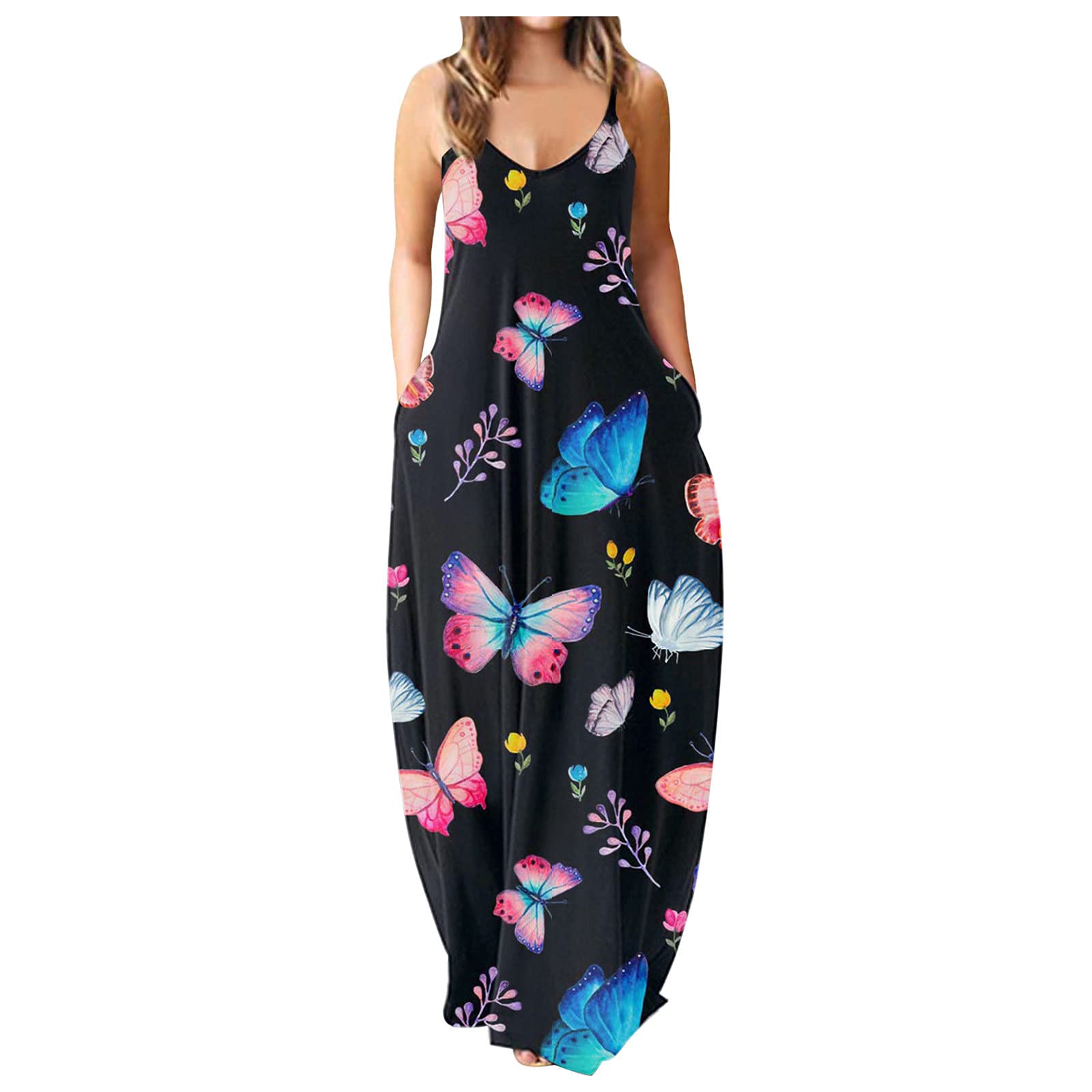 Vacger Women's Floral Print Sleeveless O-Neck Summer Maxi Dress - Plus Size Pullover Long Dress for Beach, Vacation & Casual Wear (2022 Summer Collection)