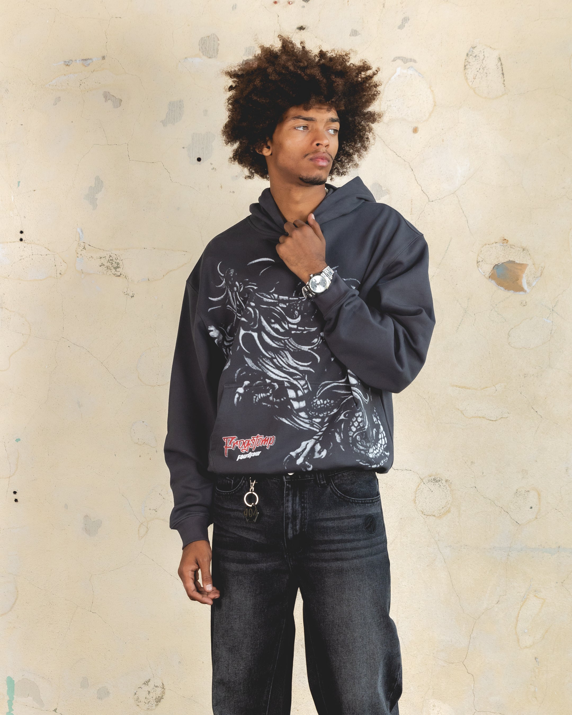 404 Dragon Hoodie Charcoal - Stylish Men's Graphic Pullover Hooded Sweatshirt for Streetwear & Gaming Enthusiasts