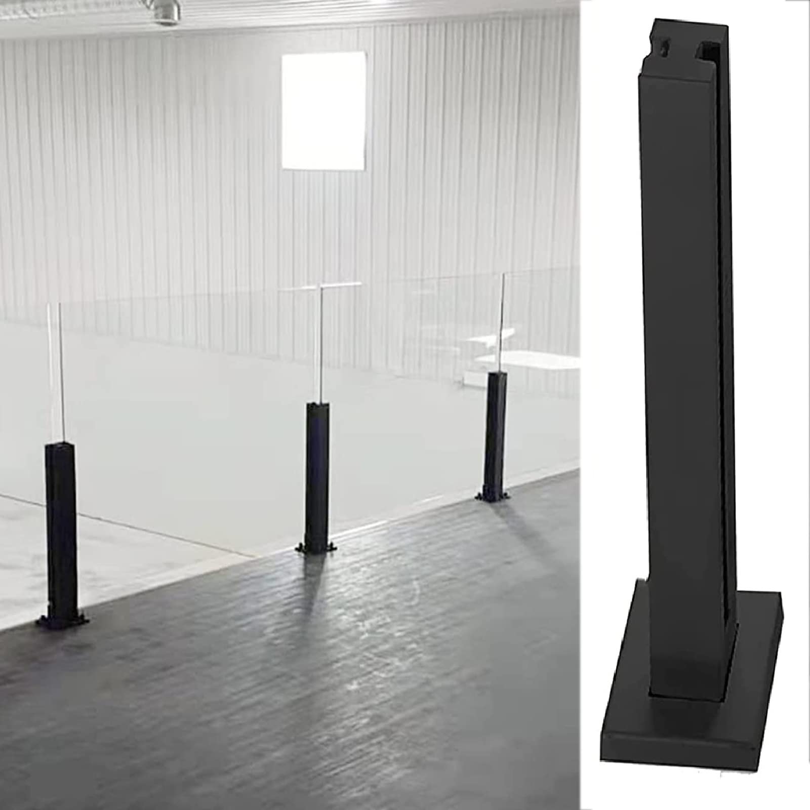 WDJBPSH Black Glass Panel Fencing Railing Post - Balustrade End/Mid/Corner Metal Column for Indoor & Outdoor Glass Fence - Fits 10-12mm Thick Glass - Height 80cm/31.5in - Modern Home & Garden Security Barrier for Patio, Pool, Deck, Balcony (Color: Mid Post)